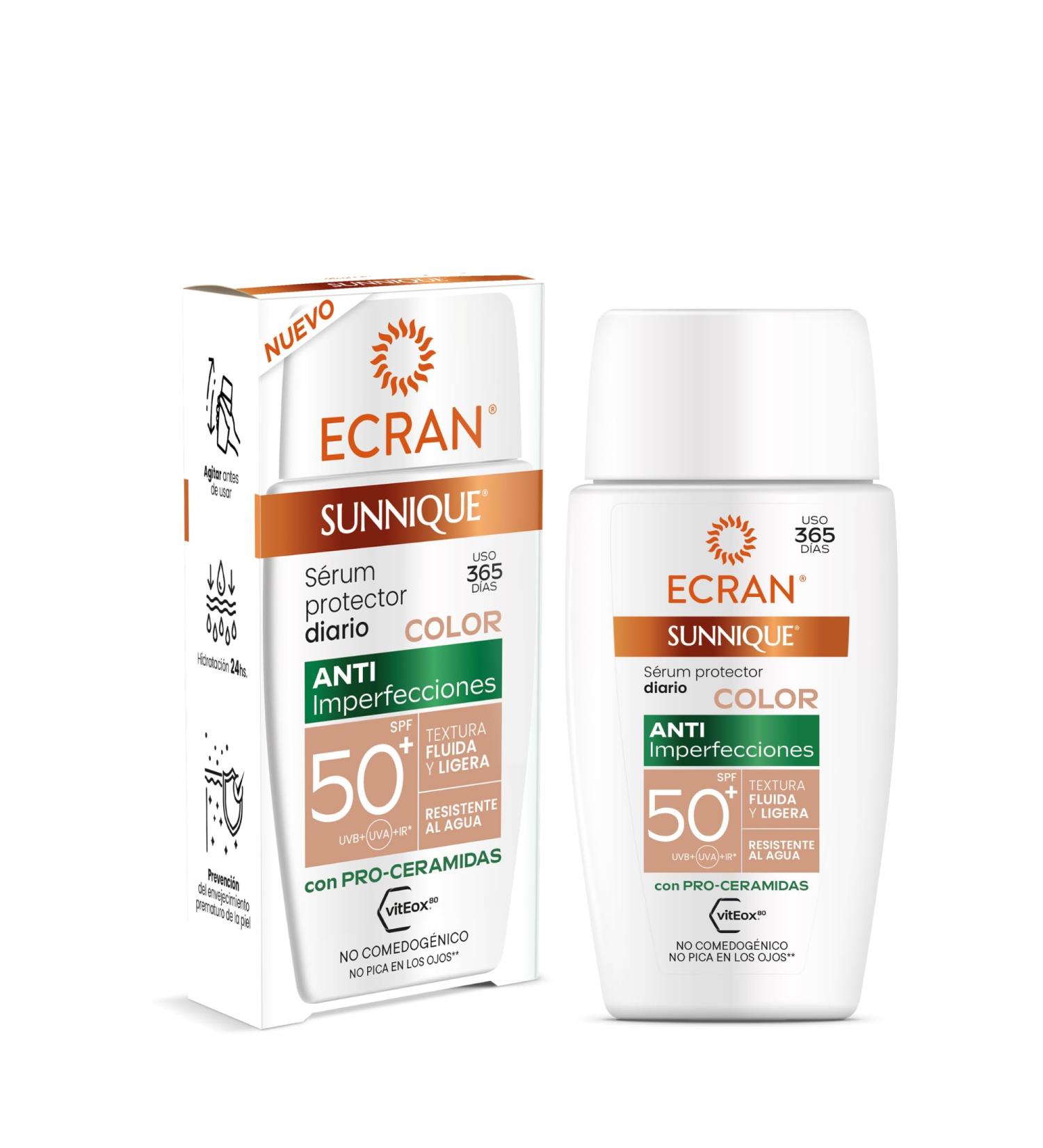  Ecran ECRAN Sunnique Anti-Blemish Serum Sun Protection and Face Care Coloured Protective Serum Unifies Tone and Corrects Red Light Texture Waterproof 40 ml - Buy Online on GoSupps.com