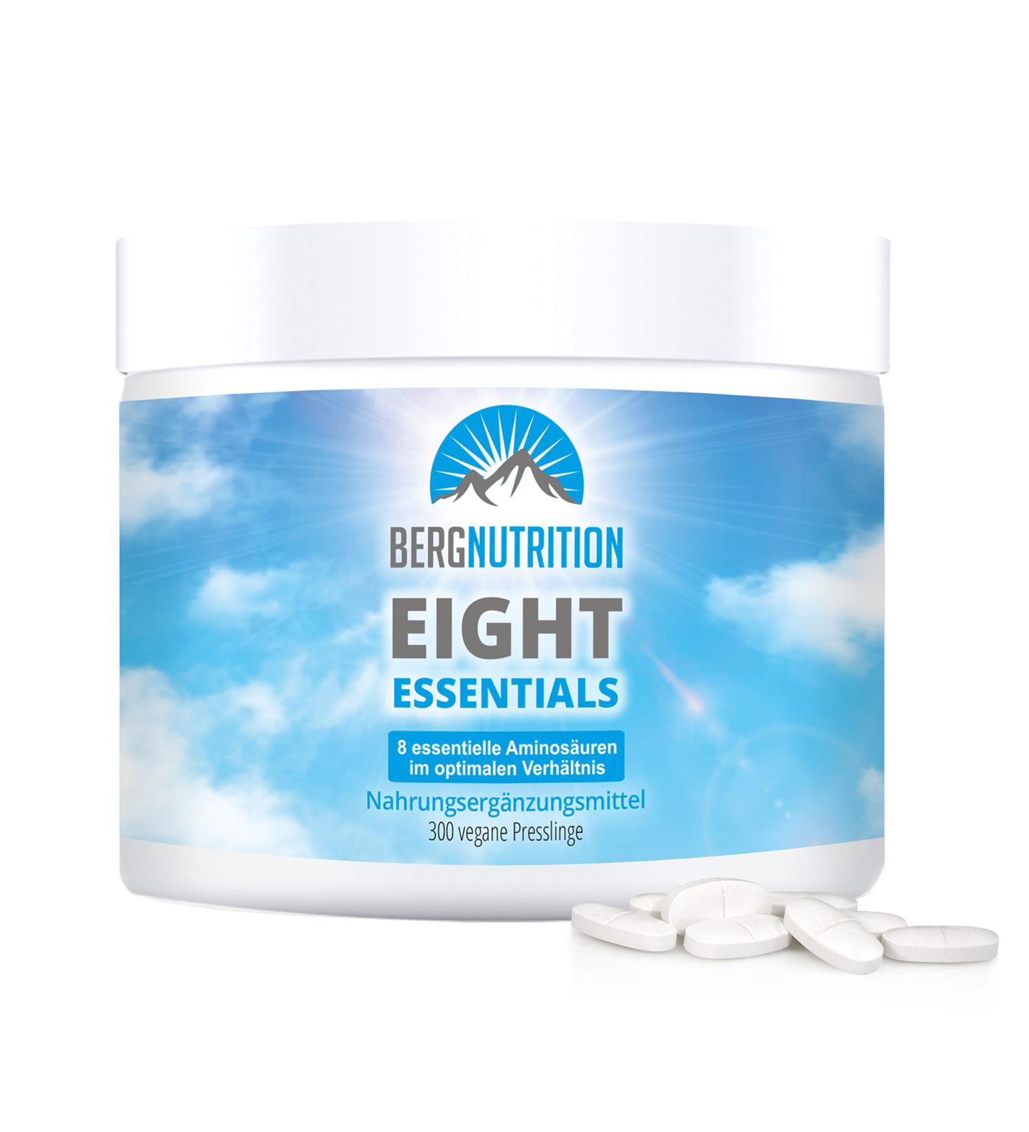 Berg NUTRITION EIGHT Essentials - 300 Vegan Amino Acid Tablets with 8 Essential Amino Acids | High Dose EAA Complex for Optimal Protein Supply | Prof. Dr. Luc Moretti Approved - Buy Online on GoSupps.com