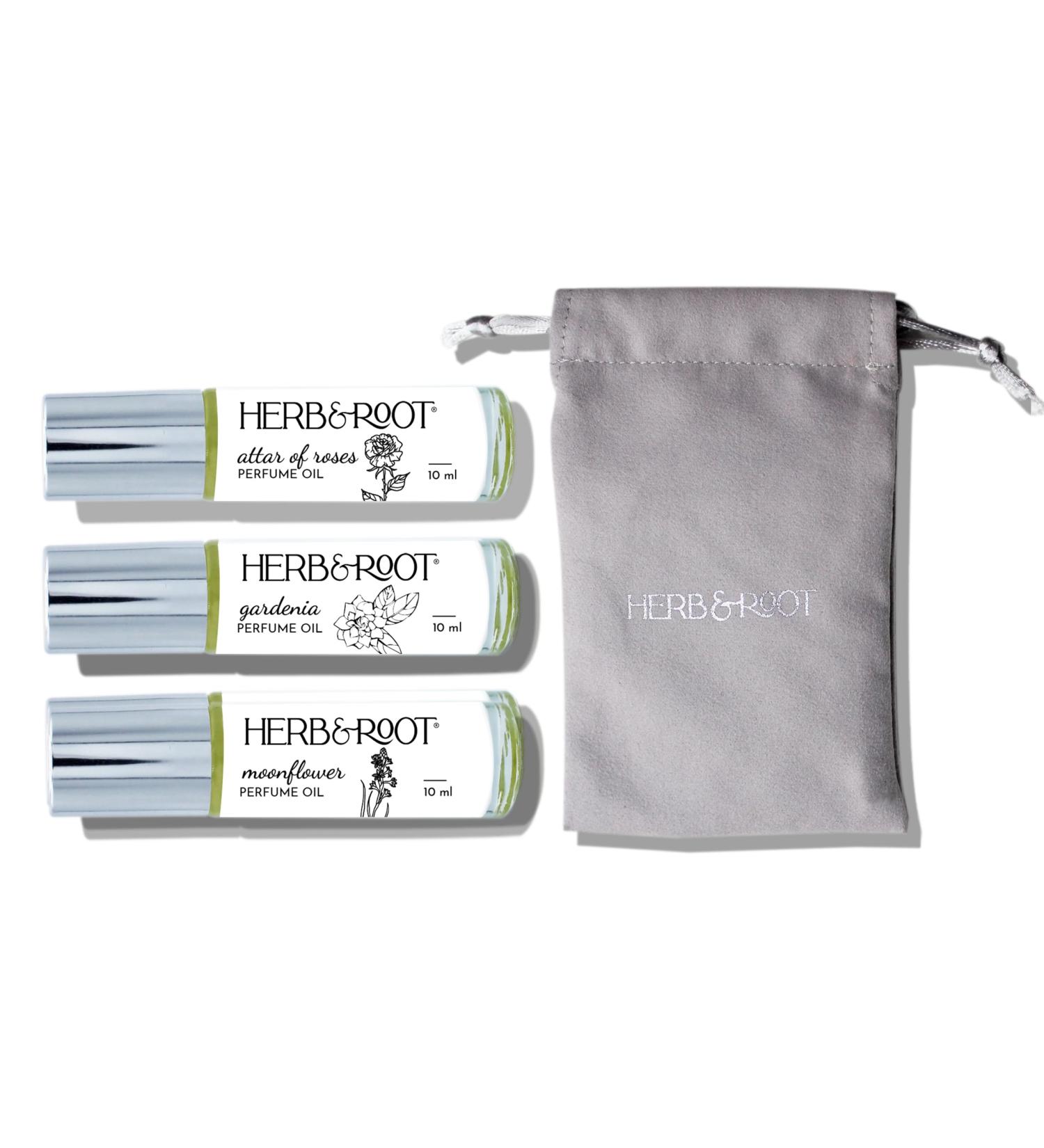 Herb & Root 3 Pc Mini Variety Perfume Set for Women or Men Unisex Aromatherapy Oils Roll Ons Floral Gourmand Woods Earthy Aromatic Citrus (Floral) - Buy Online on GoSupps.com