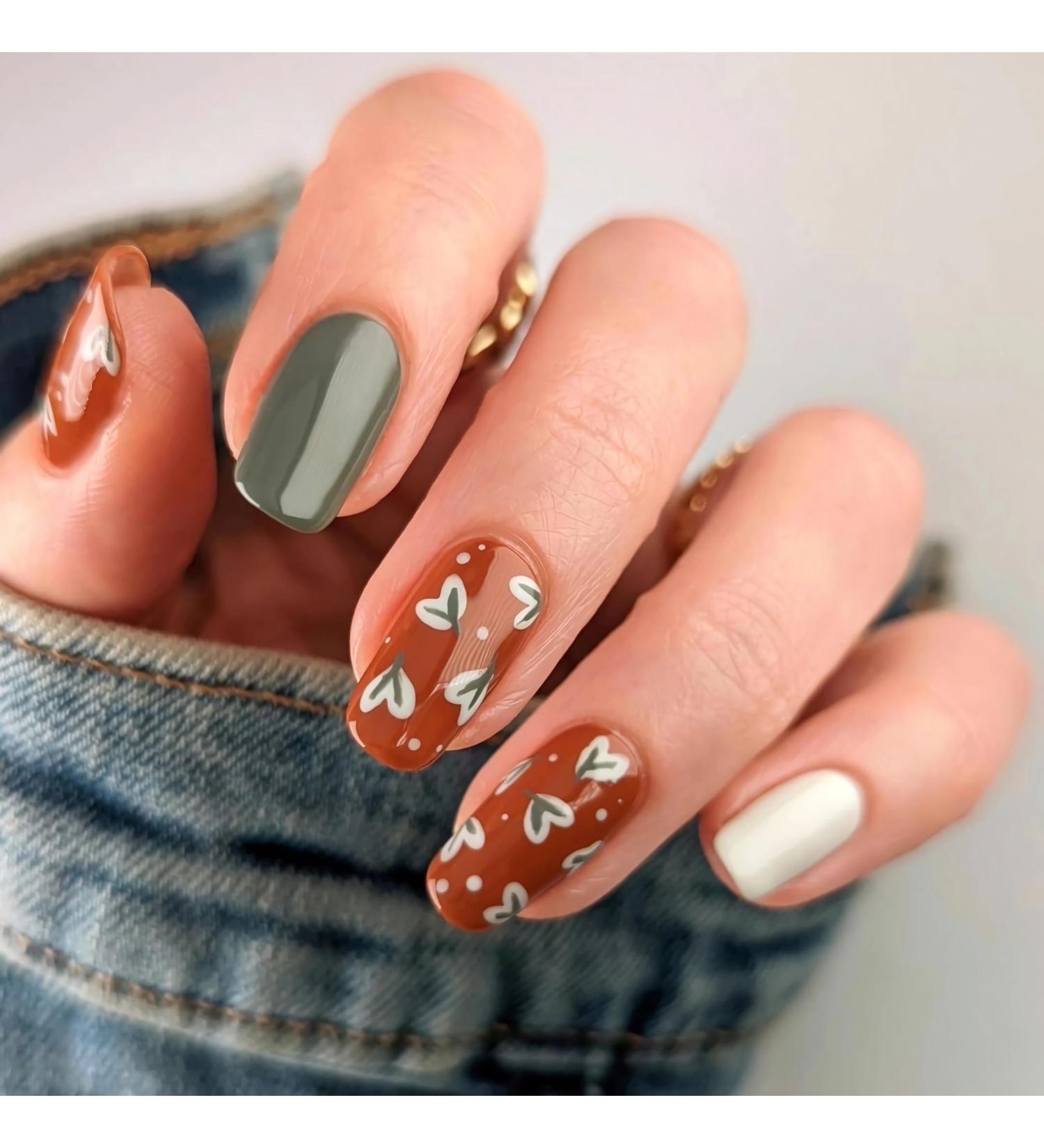 Shop BABALAL Fall Press on Nails - Medium Square Brown Leaf Glossy Acrylic Nails | 24PCS Glue-on Manicure for Women & Girls - Buy Online on GoSupps.com