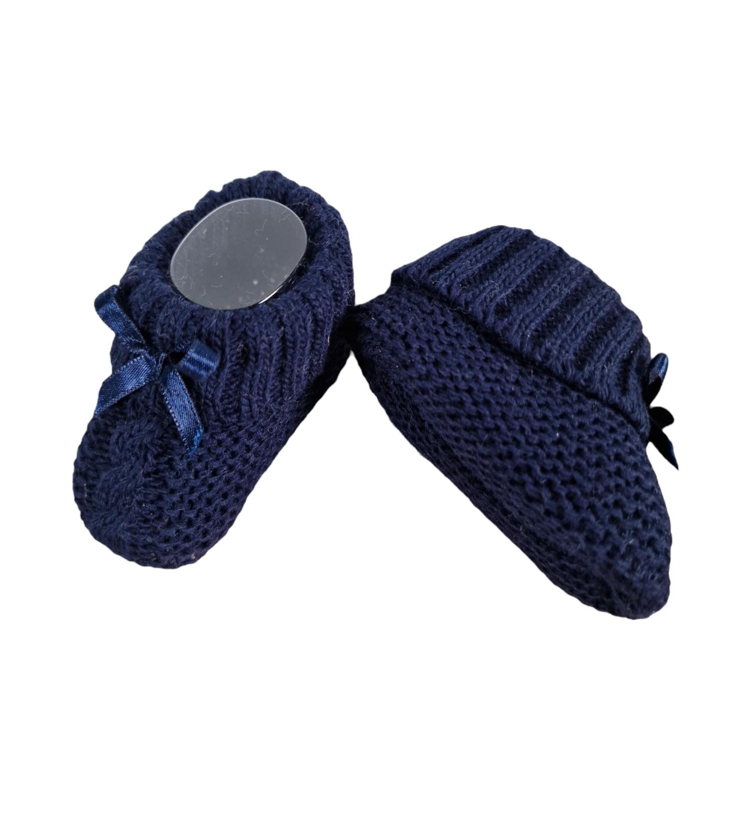 Royal Icon Soft Knitted Baby Booties with Bow - Navy Blue | 0-3 Months - Buy Online on GoSupps.com