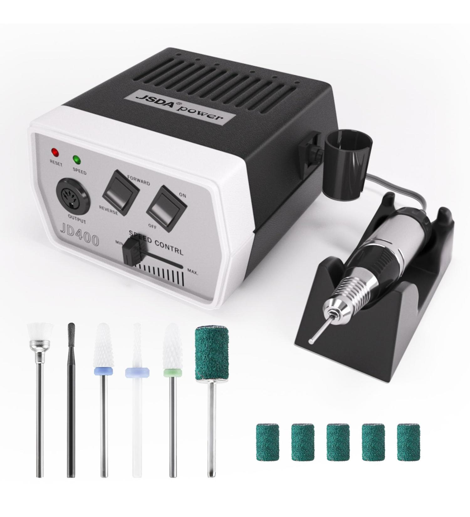 JSDA JD 400 Premium Nail Miller - Professional Electric Nail Cutter for Gel Nails 30 000 RPM Includes 6 Bits | Perfect for Home & Studio Use - Buy Online on GoSupps.com