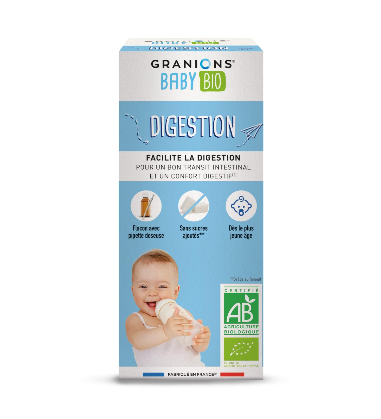 Granions Baby Bio Digestion - Certified Organic - Facilitates Digestion - Comfort - Fennel + Orange Blossom + Chamomile - Fro - Buy Online on GoSupps.com