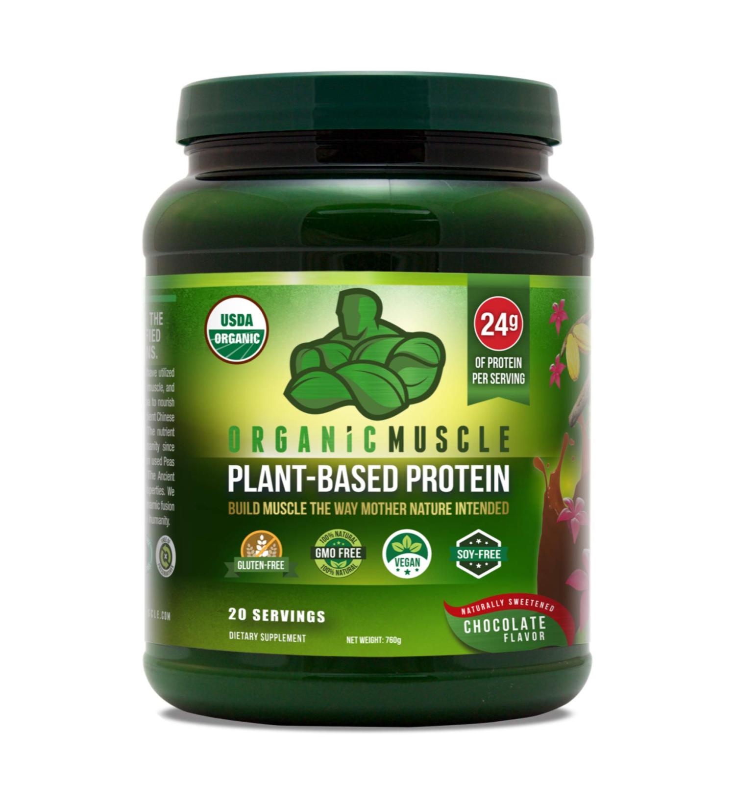 Organic Muscle Plant-Based Protein Powder | 24g Protein | Pea, Hemp & Rice Blend | Chocolate Flavor | 20 Servings - Buy Online on GoSupps.com