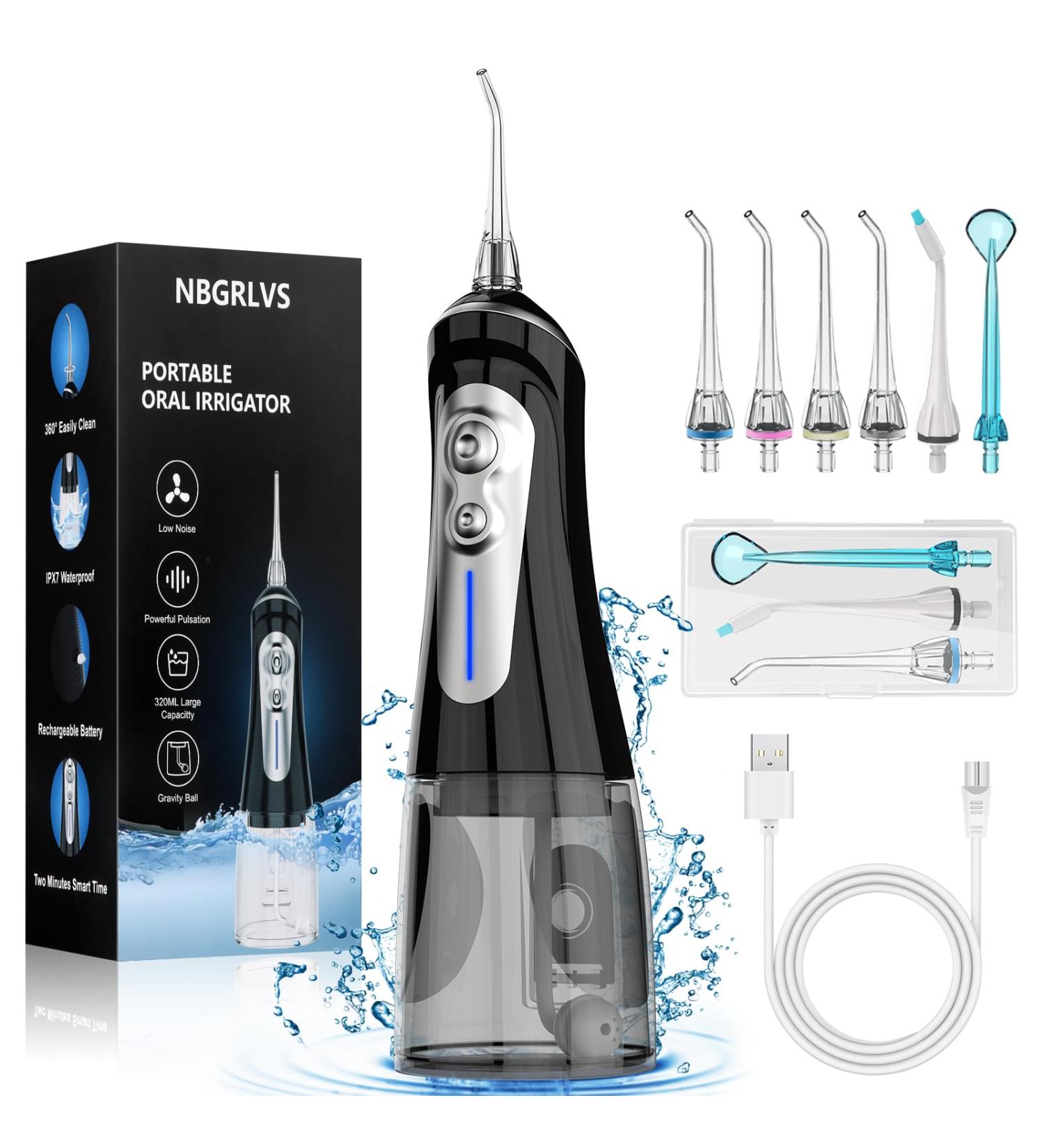 NBGRLVS Portable Water Dental Flosser - Cordless 320ML 6 Modes IPX7 Waterproof Oral Irrigator for Travel & Home Use - Buy Online on GoSupps.com