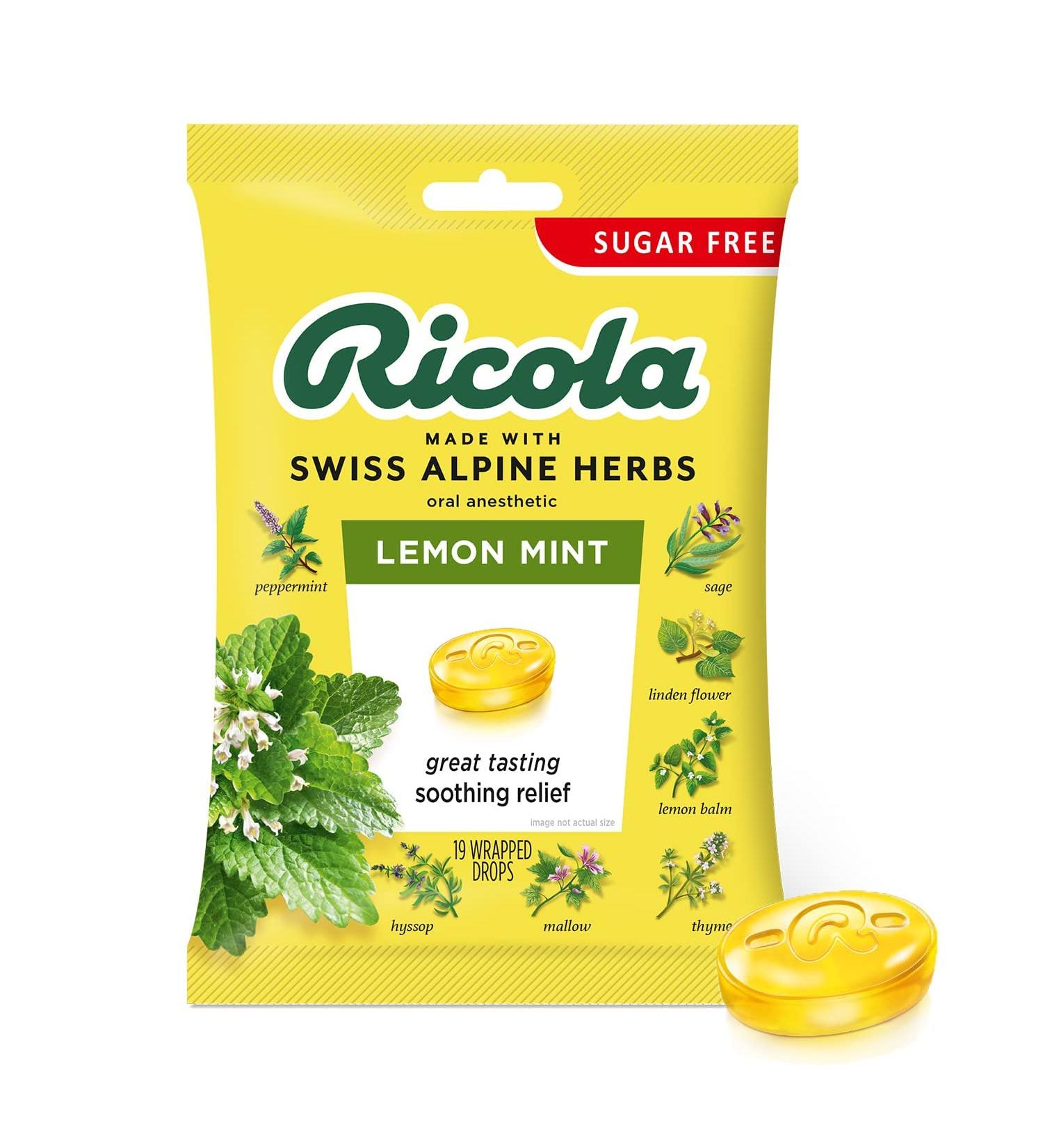 Lemon Mint Sugar Free Ricola Cough Drops - 19 Lozenges - Buy Online on GoSupps.com
