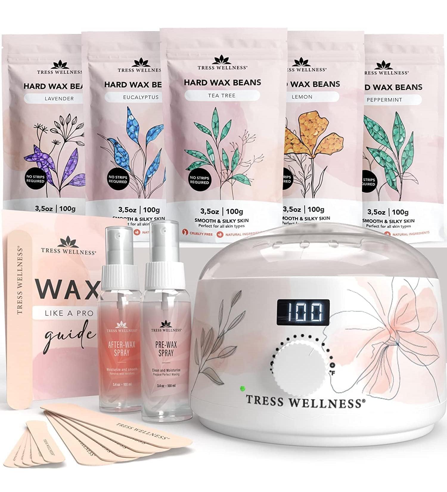 Tress Wellness Waxing Kit for Brazilian Wax - Easy to Use - For Sensitive Skin - Digital Display Flower Watercolor White - Buy Online on GoSupps.com
