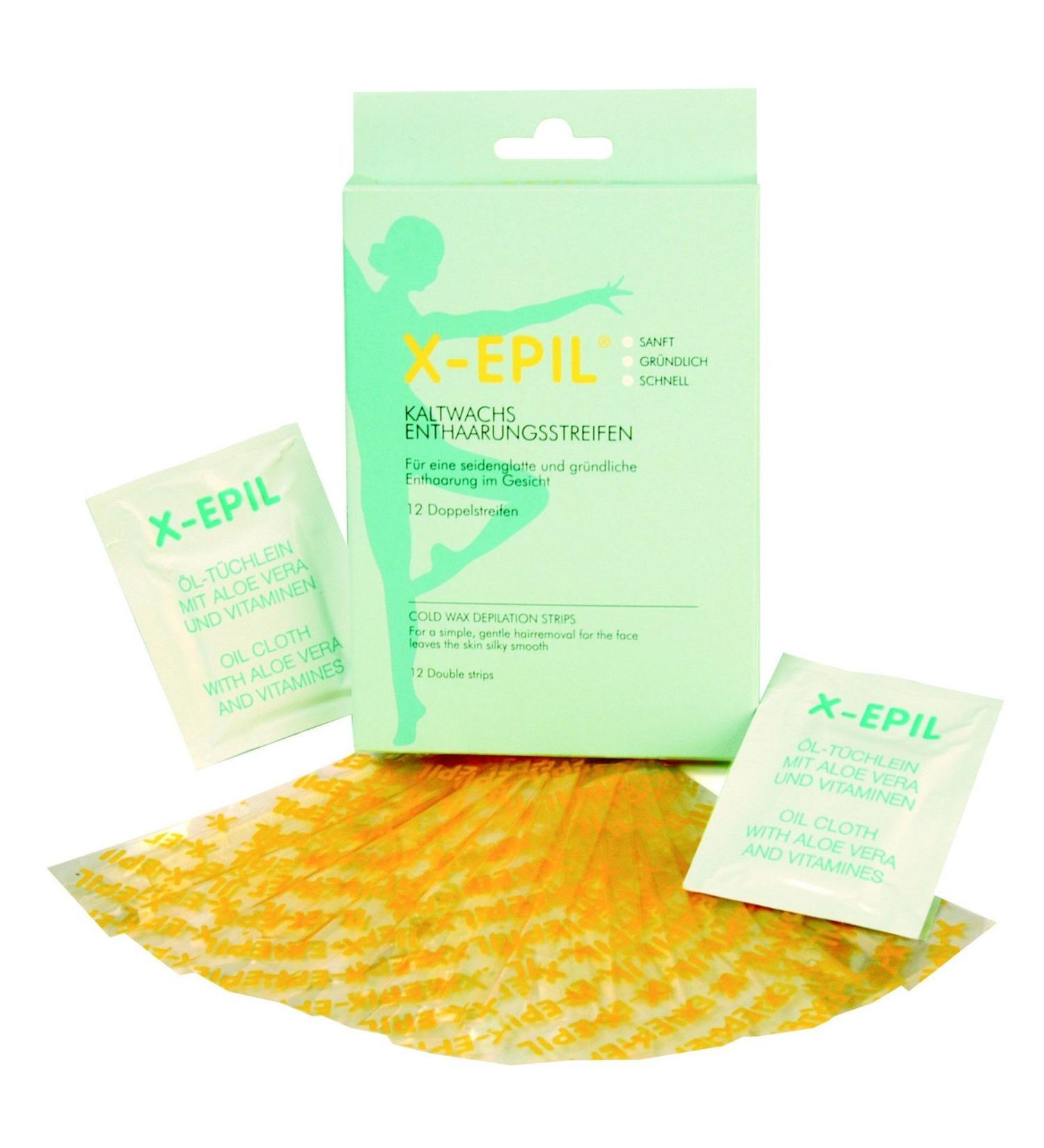 X-Epil cold wax hair removal strips for the face 12 pieces (double strips)