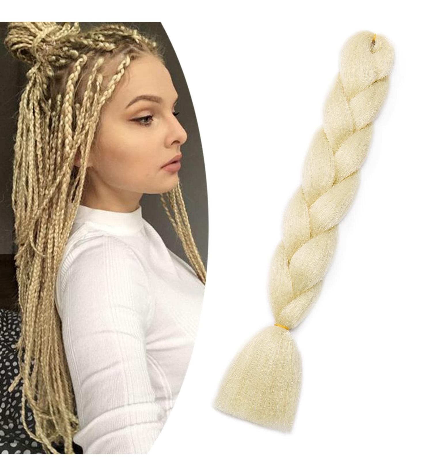 Gairyan Blond Jumbo Braids Extensions - 24 Synthetic Hair for Box Braids Afro Braid Extensions Bleached Blonde Kanekalon 1 Piece - Buy Online on GoSupps.com