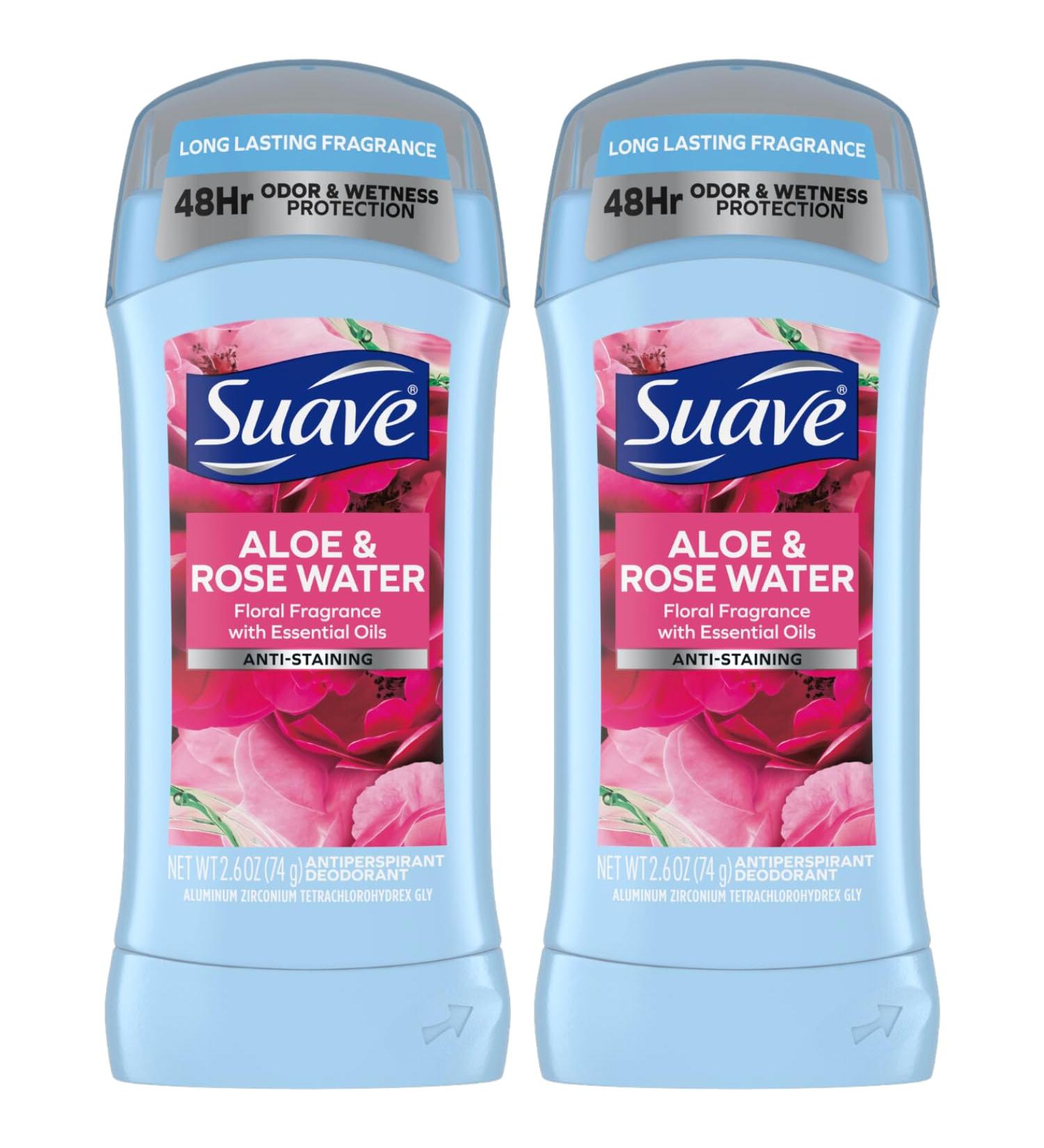 Suave Deodorant for Women Aloe & Rose Water Invisible Solid Antiperspirant Deodorant Stick 48H Protection Anti-Staining Cruelty-Free Scented 2.6 Oz (Pack of 2) - Buy Online on GoSupps.com