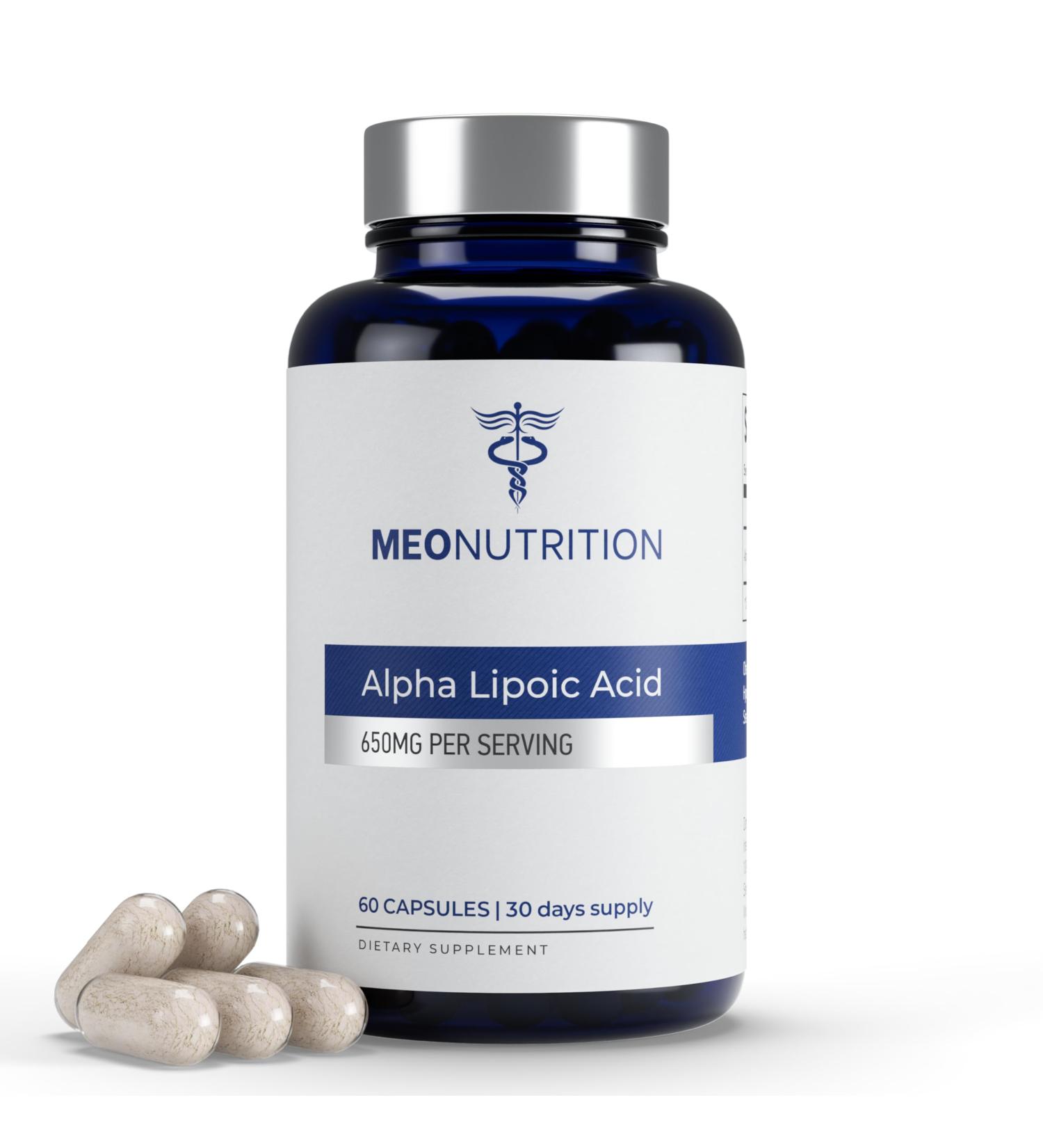 Meo Nutrition Alpha Lipoic Acid 650mg 60 Capsules | Non-GMO Gluten-Free GMP Certified | Supports Antioxidant Health & Metabolic Wellness | Made in USA - Buy Online on GoSupps.com