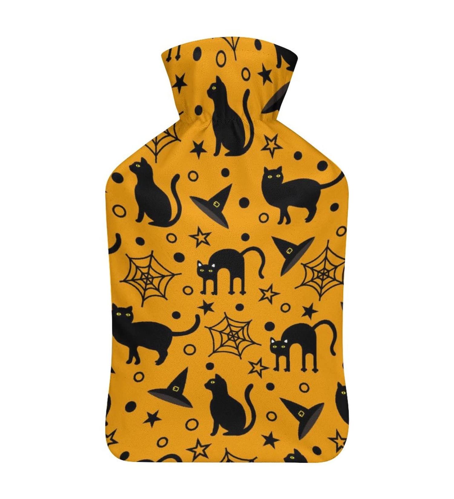 Hot Water Bottle with Lid - Halloween Cats Design for Pain Relief Cramps & Foot Warmer | Rubber Hot Water Bag for Hot and Cold Therapy - Buy Online on GoSupps.com