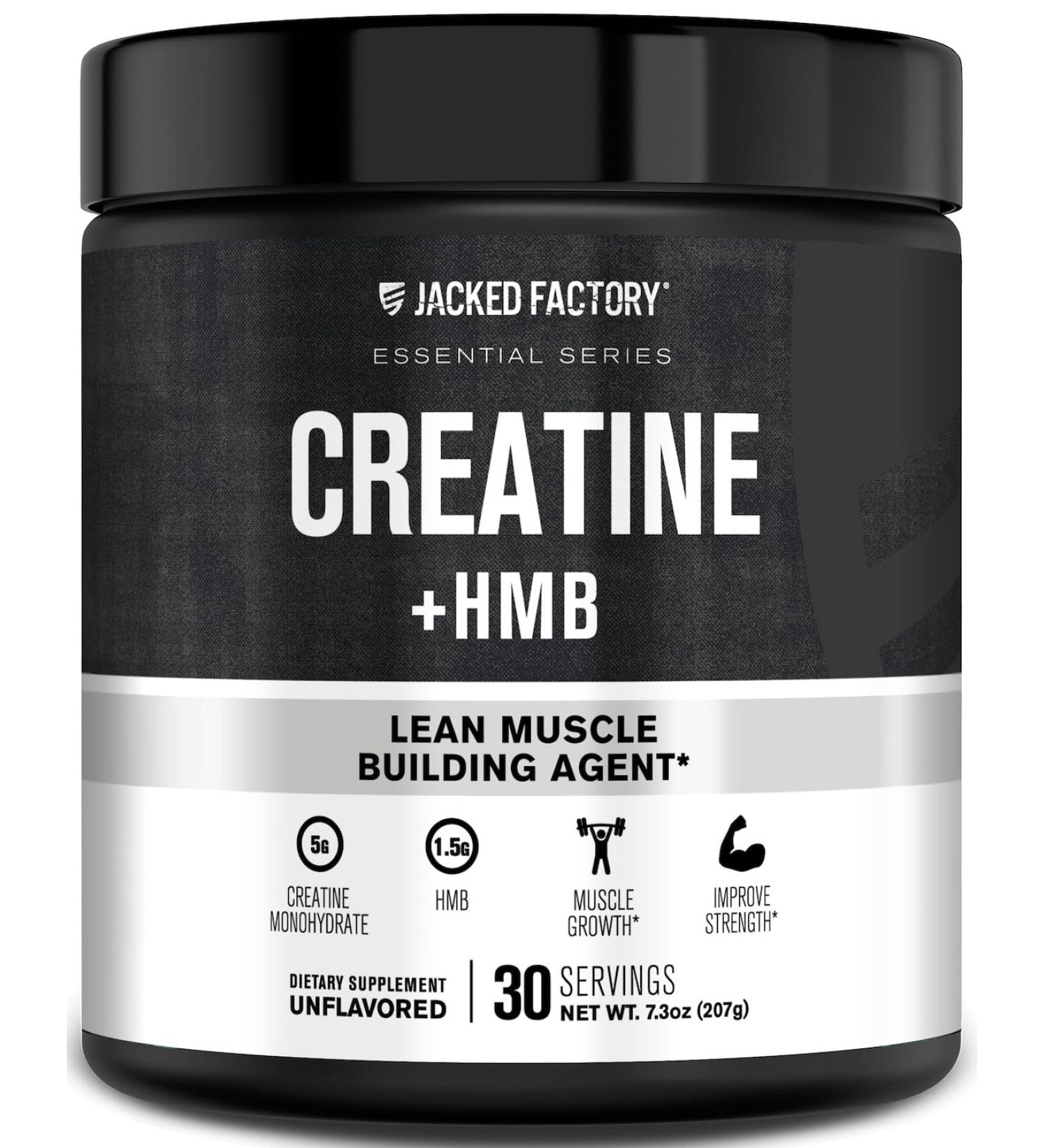 Jacked Factory Creatine HMB Powder Supplement with Creatine Monohydrate & HMB for Men & Women for Muscle Growth Increased Strength Enhanced Energy - 30 Servings Unflavored 30 Servings (+ HMB) - Buy Online on GoSupps.com
