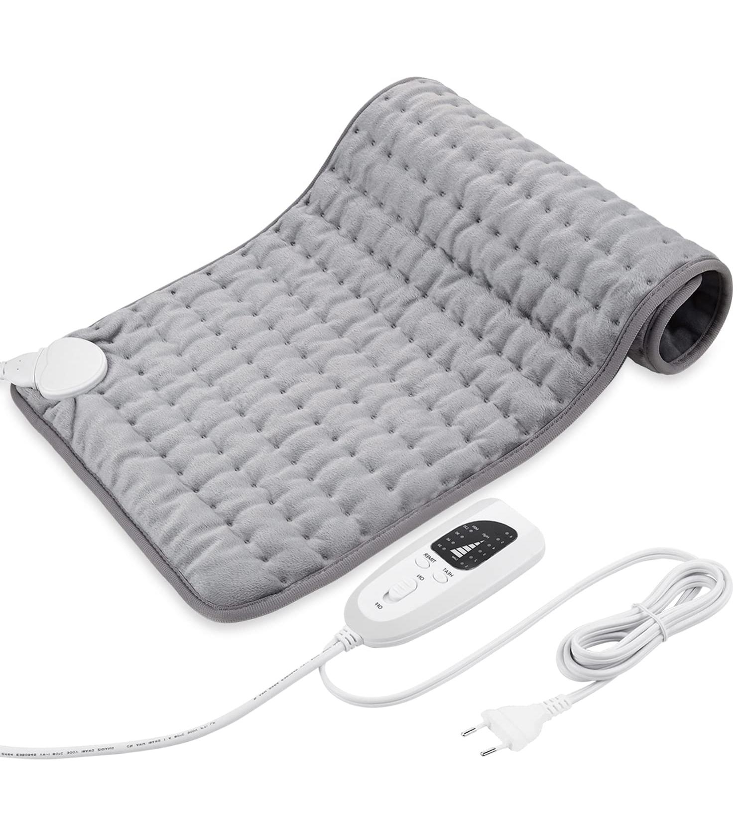 Heating Cushion 30x60cm - Soft Flannel Heat Cushion for Back Neck & Stomach with Automatic Shutdown - Silver Gray - Buy Online on GoSupps.com