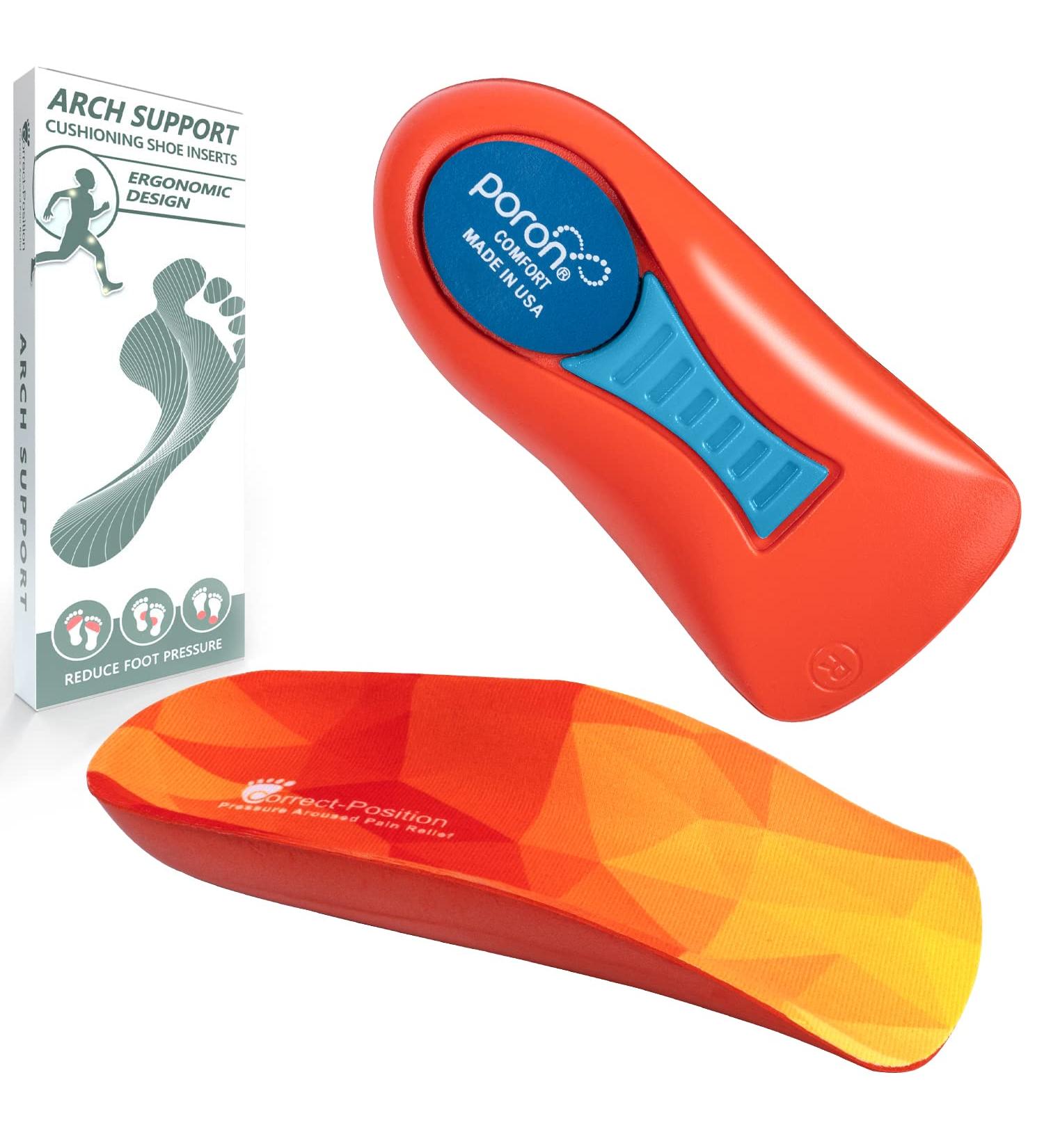 Correct-Position Orthotic Insoles for Plantar Fasciitis Relief | Arch Support for Overpronation & Flat Feet | Reduce Heel, Knee & Back Pain | 3/4 Length | 1 Pair Red Foam+Orange Fabric | Women 9-11 / Men 7-13 - Buy Online on GoSupps.com