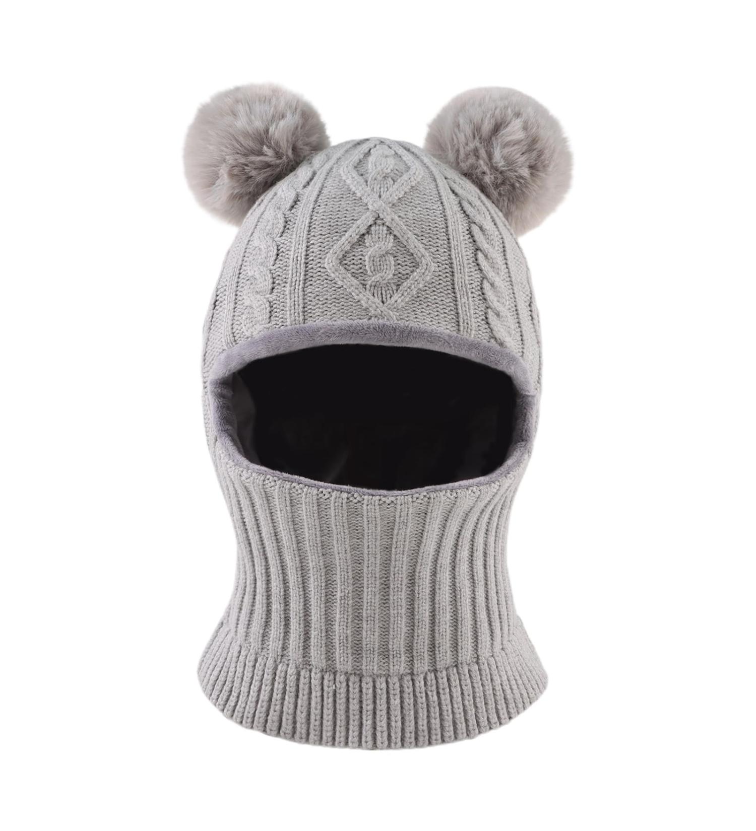 XIAOHAWANG Winter Warm Baby Hood Hat with Fleece Lining - Gray Pompom | 6-24 Months - Buy Online on GoSupps.com