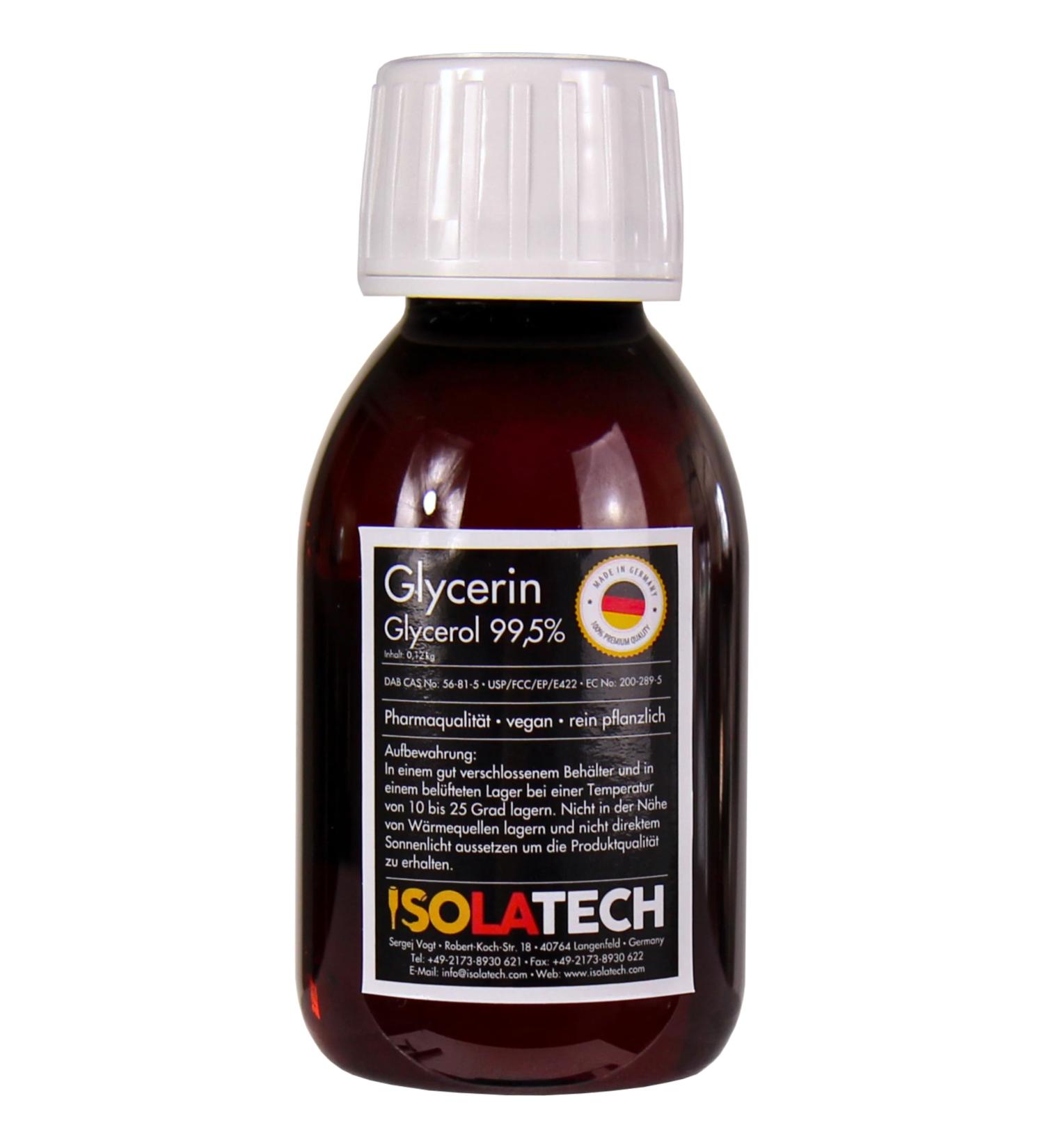 ISOLATECH Glycerine 99.5% - 100 ml - Pharmaceutical Grade - Made in Germany - 99.98% pure vegetable - Transparent liquid glycerol - 100 ml bottle (content 120 g) - Buy Online on GoSupps.com