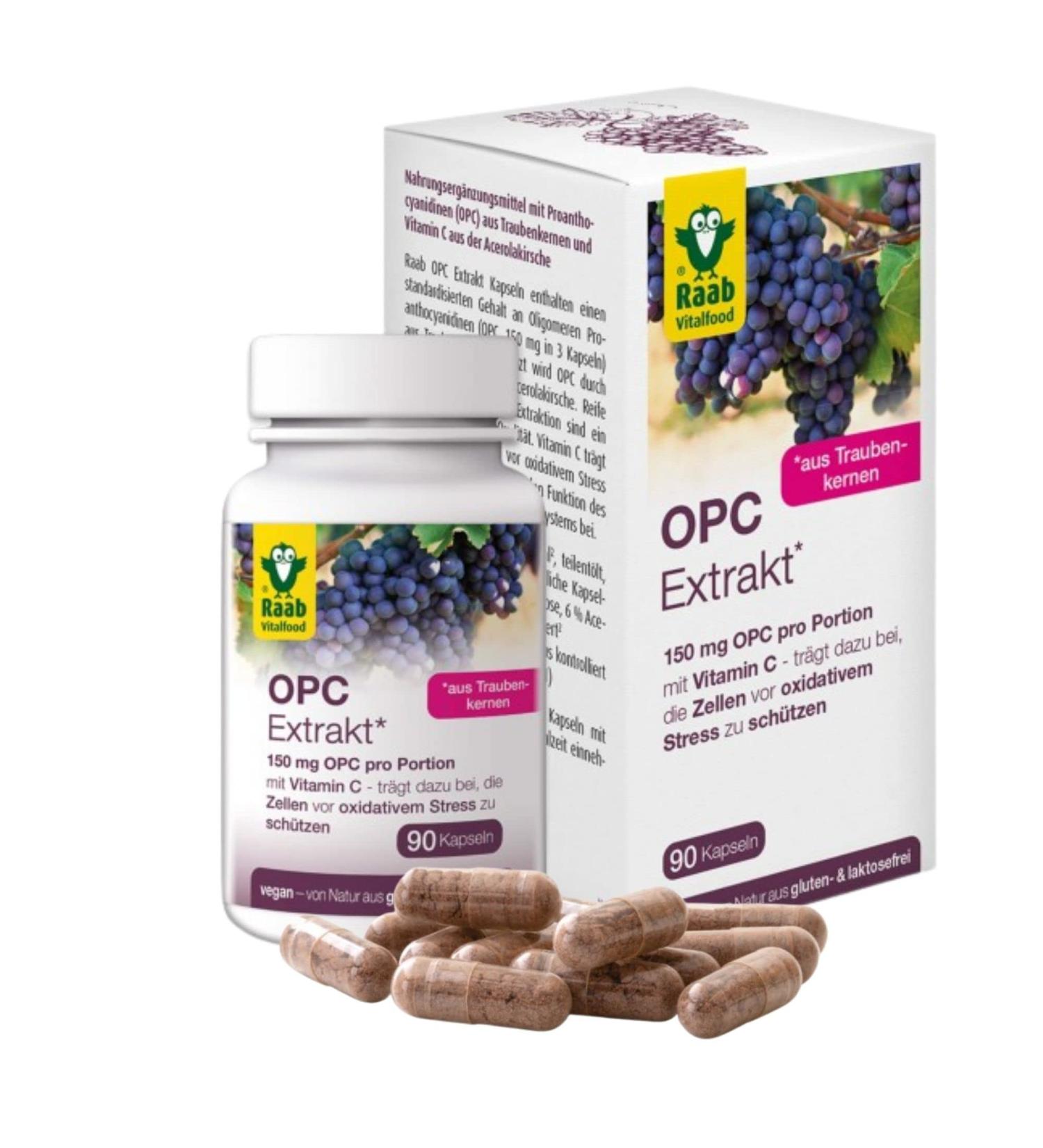 Raab Vitalfood OPC Extract Capsules - 90 Vegan & Gluten-Free Grape Seed Oligomeric Proanthocyanidins for Optimal Health - Buy Online on GoSupps.com