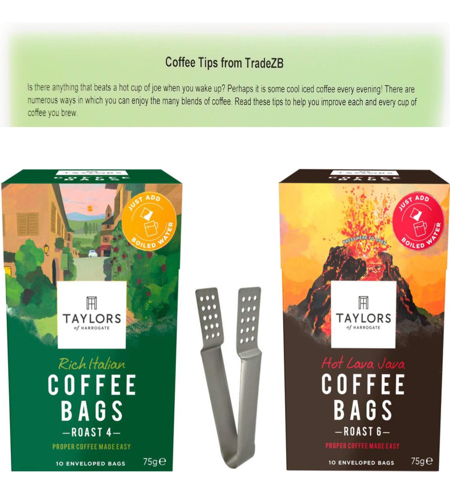Taylors of Harrogate Rich Italian Coffee Bags Bundled with Taylors of Harrogate Hot Lava Java Coffee Bags Includes Tea Bag Squeezer and Exclusive Tips from TradeZB - Buy Online on GoSupps.com