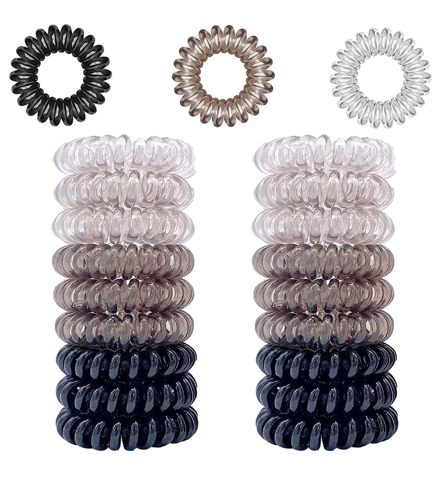 Vegcoo 18-Piece Three-Colored Spiral Hair Tie Set | Anti-Split Telephone Cable Hair Bands for Women & Girls - Durable & Stylish Hair Accessories - Buy Online on GoSupps.com