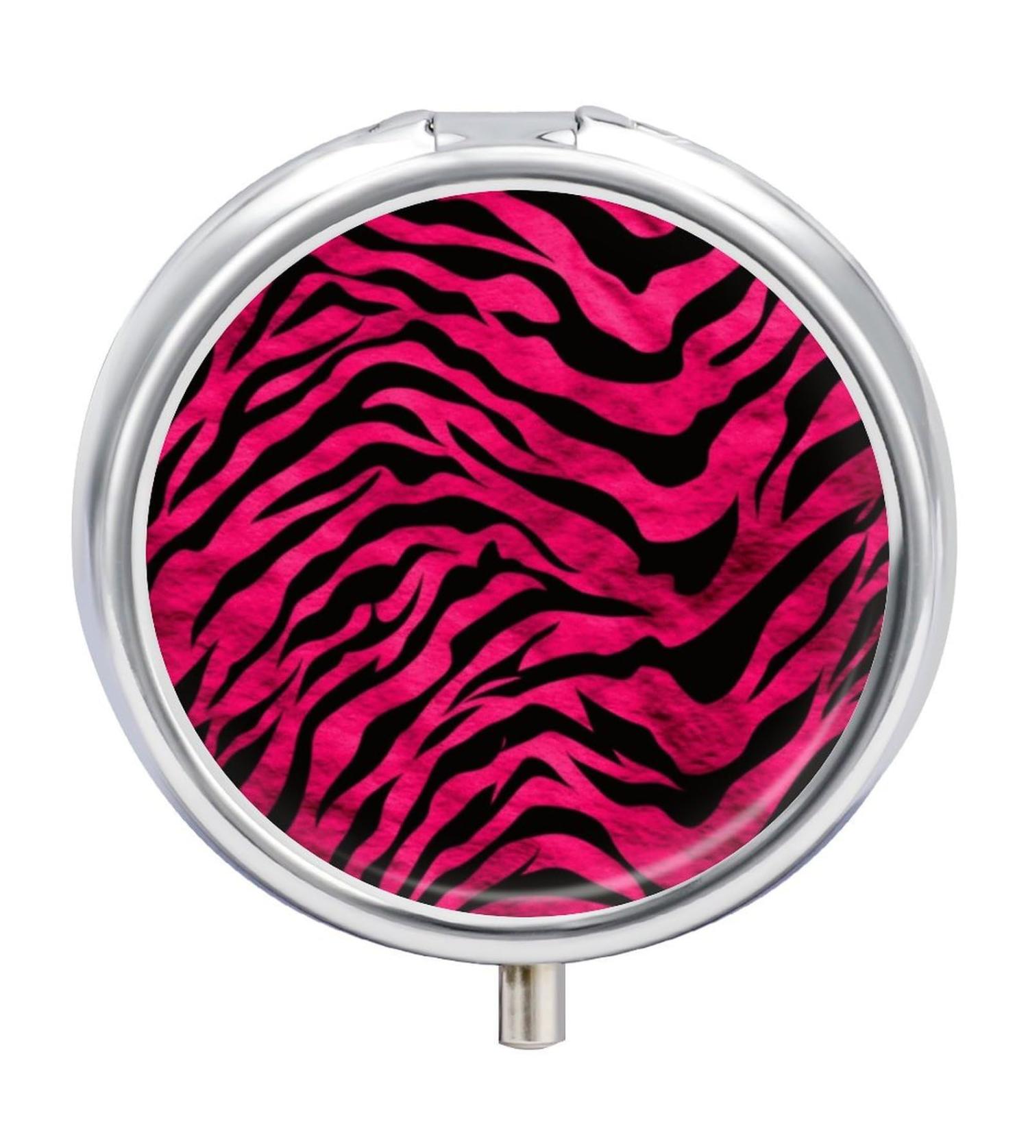 Round Zebra Tiger Leopard Print Pill Box | 3 Compartment Portable Medicine Organizer | Decorative Metal Pocket Pill Case - Buy Online on GoSupps.com