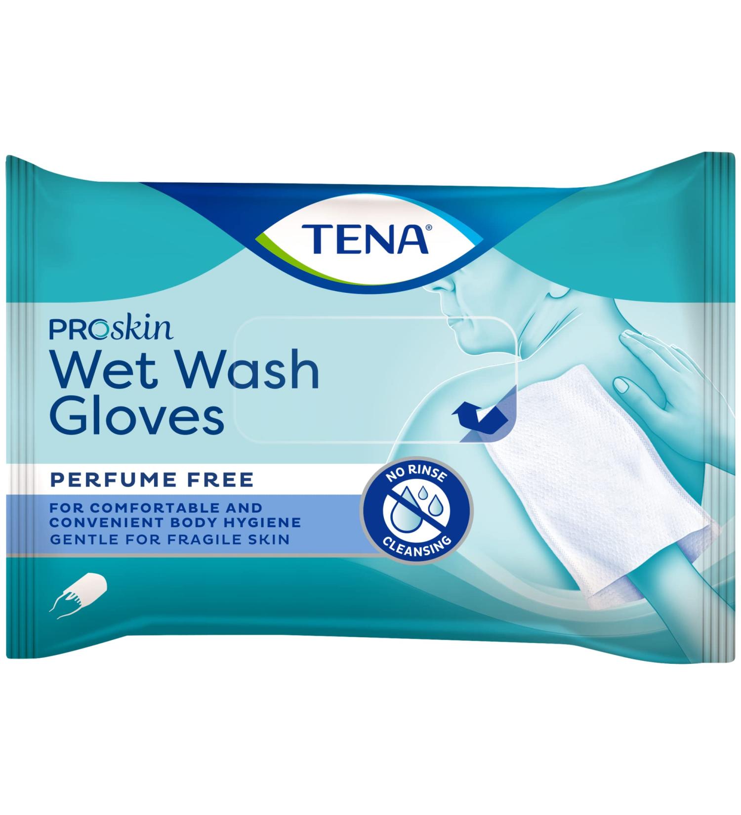 TENA Wet Wash Gloves Unscented - Soft Pack of 8 | Gentle Cleansing for Sensitive Skin - International Shipping Available - Buy Online on GoSupps.com