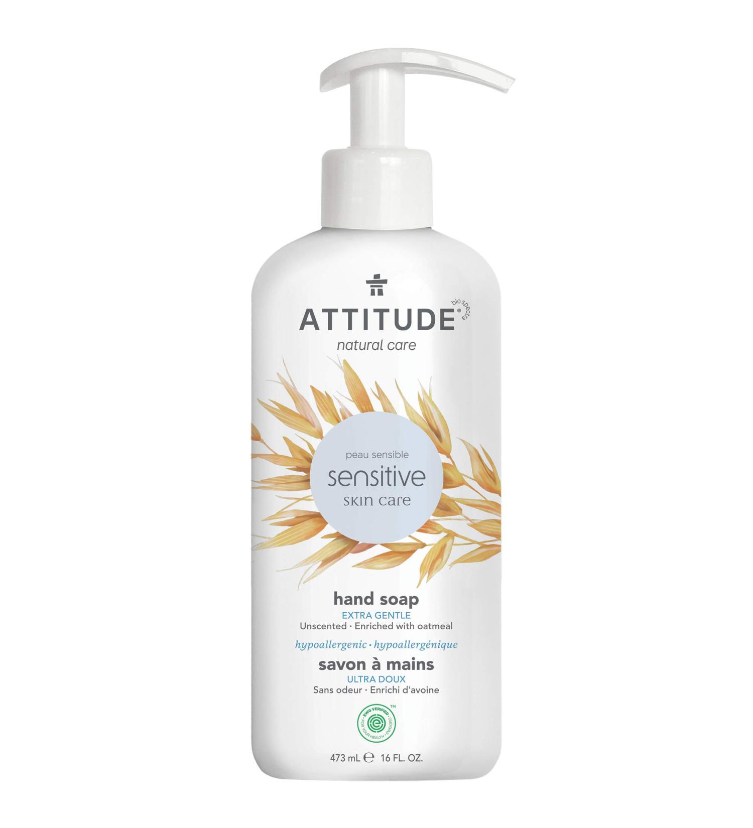 ATTITUDE Unscented Hand Soap - For Dry, Itchy & Sensitive Skin | 16 fl oz | Dermatologist Tested | Hypoallergenic & EWG Verified | Vegan & Cruelty Free - Buy Online on GoSupps.com