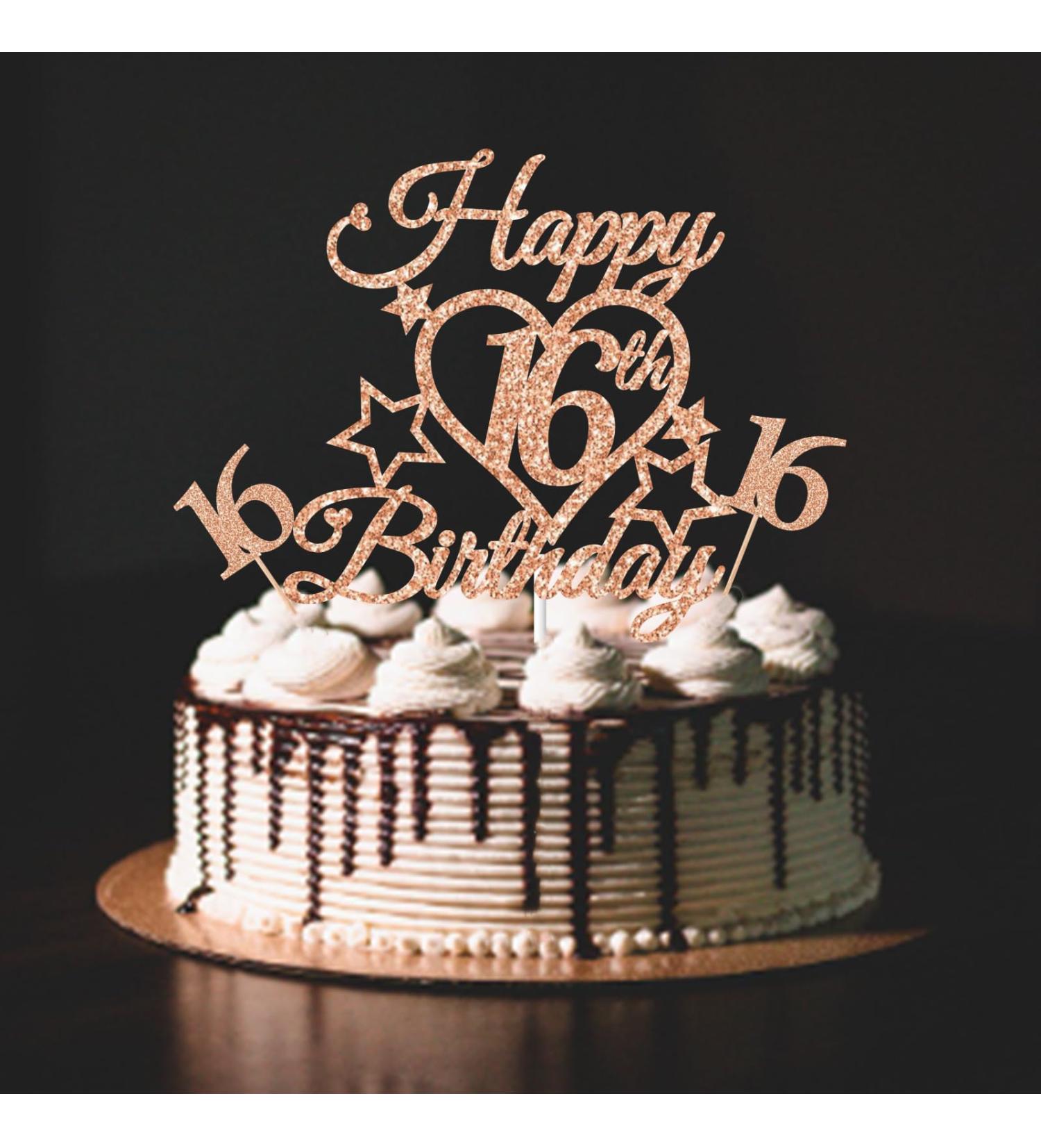 bng-bng 16th Birthday Cake Topper Girls Rose Gold Glittery Happy 16th Birthday Cake Cupcake Toppers For Girl 16 Sixteen Years Old Birthday Party Supplies Decorations - Buy Online on GoSupps.com