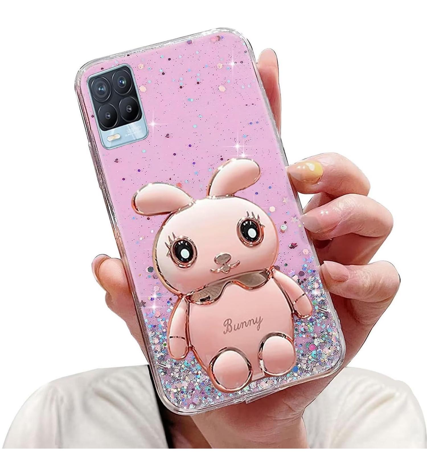Buy Tivenfezk Nadoli for Oppo Realme 8 4G - Glitter Rabbit Soft Silicone Case with Hidden Stand - Transparent Protective Cover - Buy Online on GoSupps.com