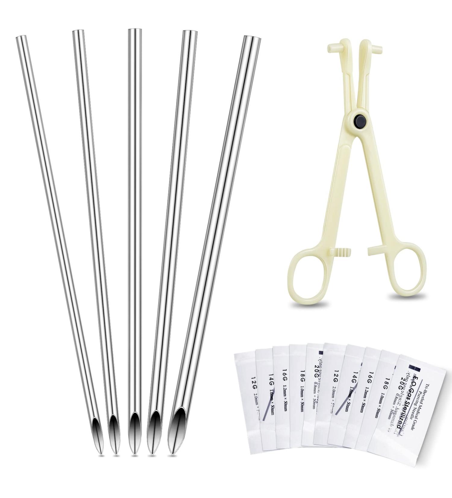 100 Pcs Stainless Steel Body Piercing Needles Mix Size Kit with Pennington Forceps - Ear Nose Piercing Jewelry Set - Buy Online on GoSupps.com