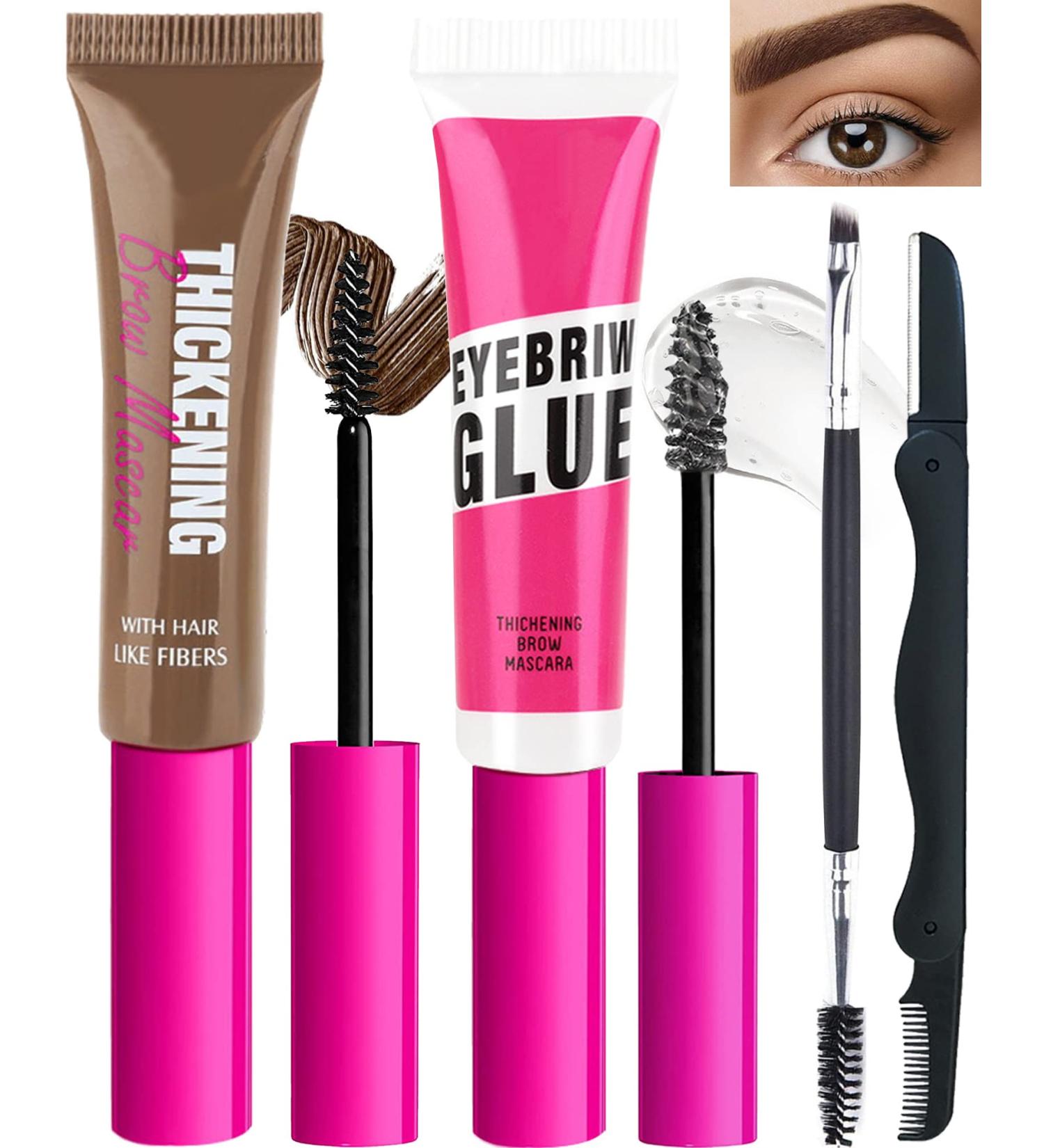 Waterproof Tinted Brow Gel Kit - Brunctte Thickening Eyebrow Mascara & Clear Setting Glue | Long Lasting Eyebrow Filler Brow Lift & Sculpt in Light Medium Dark Brown - Set 06 - Buy Online on GoSupps.com