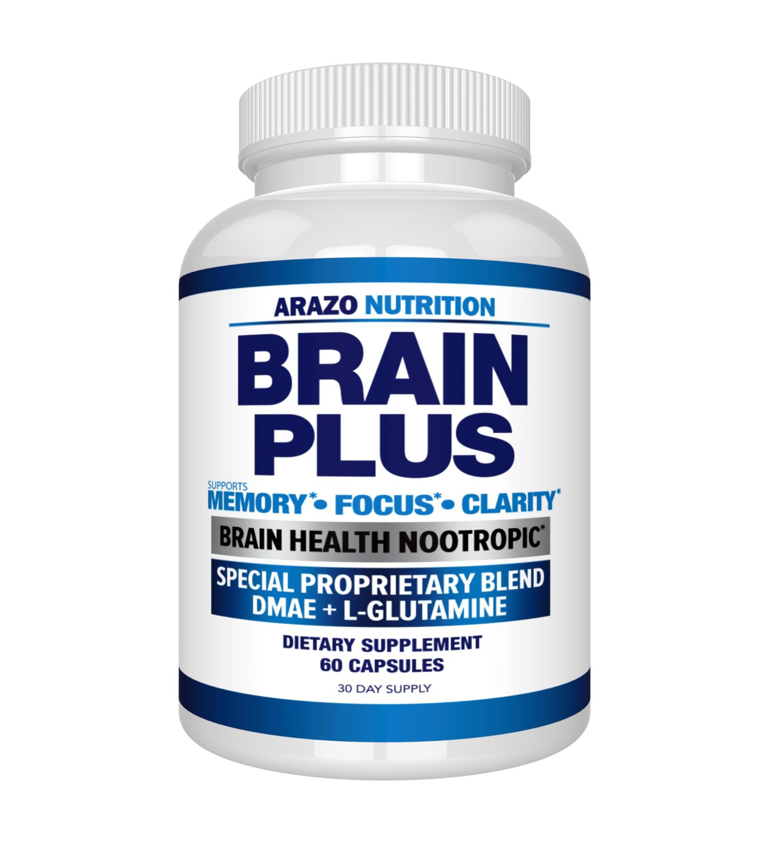 Arazo Nutrition Premium Brain Function Supplement Memory Focus Clarity Nootropic Booster with DMAE Bacopa Monnieri L-Glutamine Multi Vitamins Multi Minerals - Buy Online on GoSupps.com