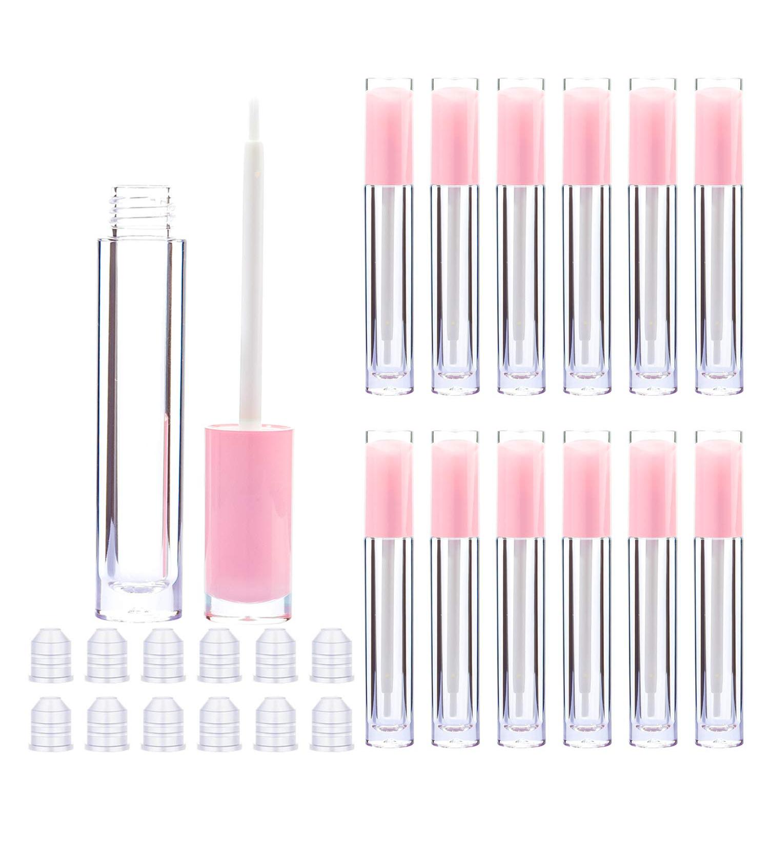 Lip Gloss Brush Wand Tubes Empty, 12 Pack 5ml Lip Gloss Containers with Wand, 12 Light Pink Lip Gloss Tubes with Rubber Stoppers for DIY Lip Gloss Balm (Light Pink)