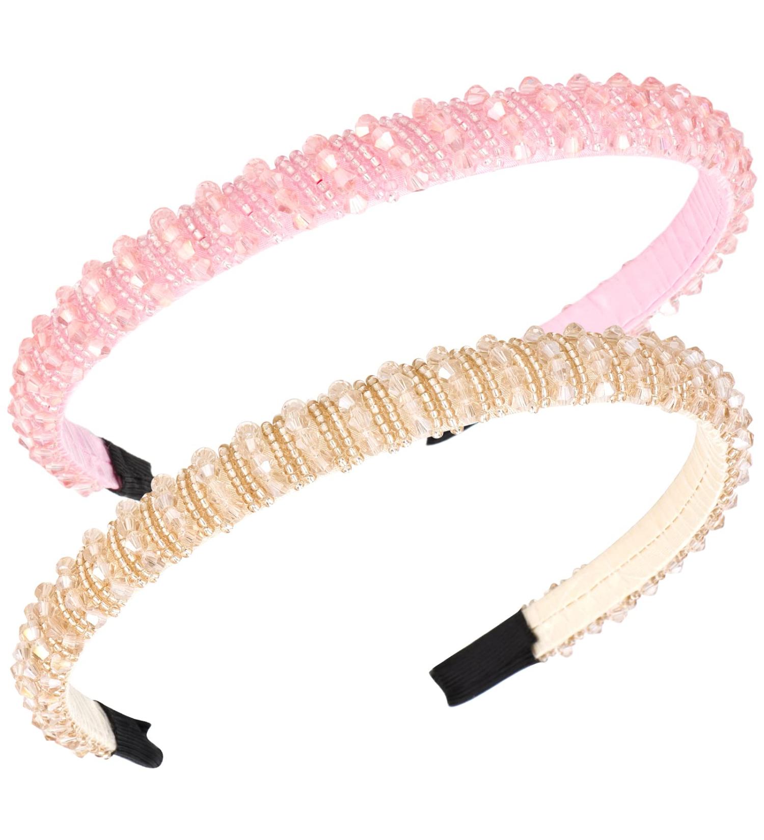 Jaciya Rhinestone Headband for Women - Sparkly Crystal Beaded Fashion Hair Accessory in Pink/Champagne - Buy Online on GoSupps.com