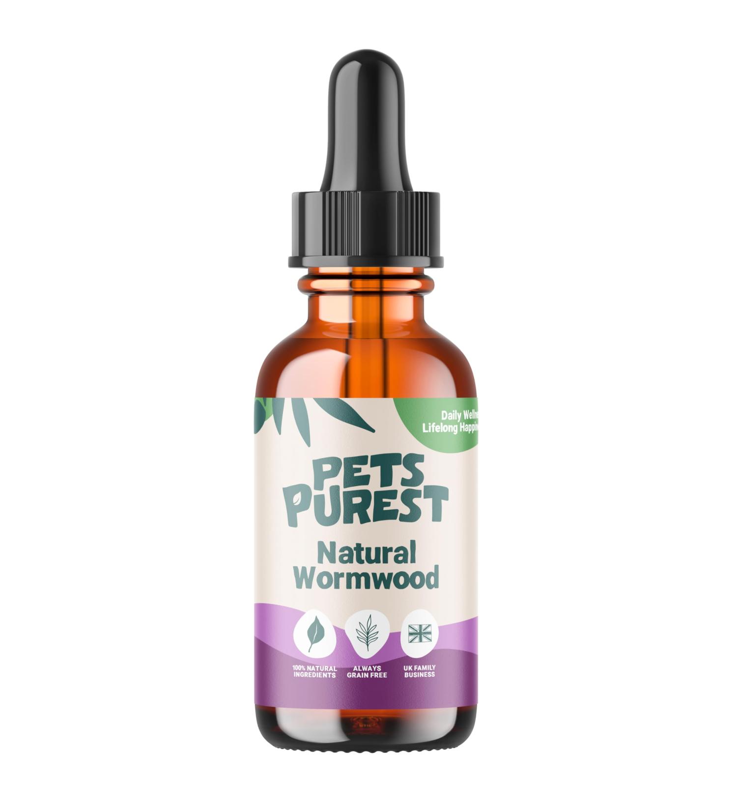 Pets Purest Natural Wormwood Formula for Intestinal Hygiene - 100% Natural Alternative for Dogs, Cats, Poultry, Birds, Ferrets, Rabbits - Buy Online on GoSupps.com