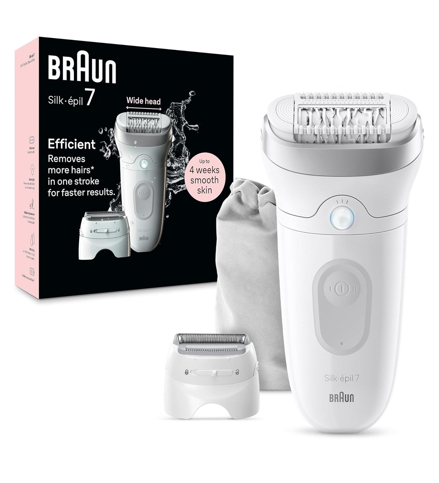 Braun Epilator Silk-épil 7 Hair Removal Device Women Shaver & Trimmer Wet and Dry Wide Head Ncludes Shaver Head and Trimmer Comb - Grey/Silver - Buy Online on GoSupps.com