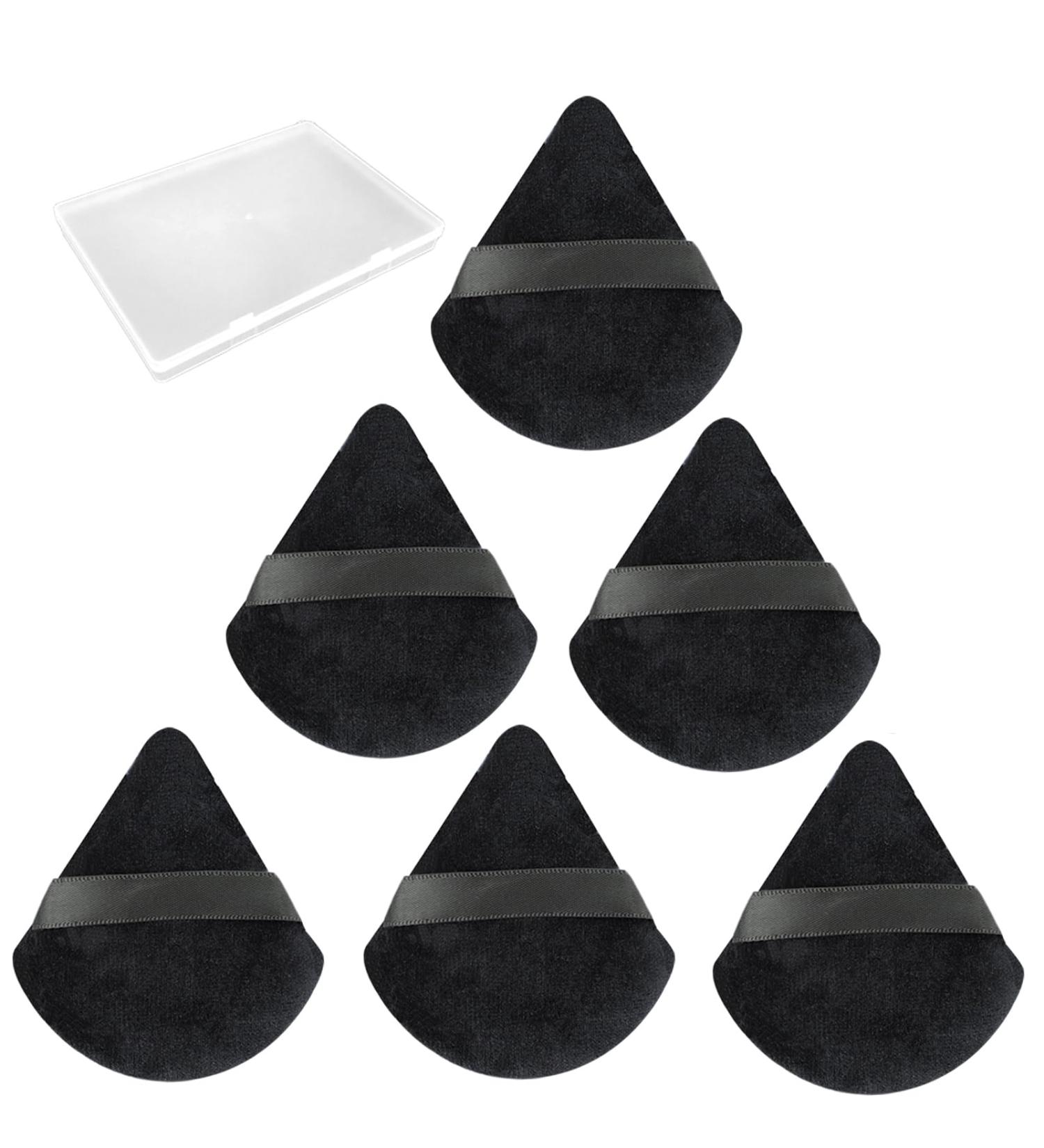 Velour Powder Puff Set for Contouring - 6pcs Black Triangle Makeup Puffs - Buy Online on GoSupps.com