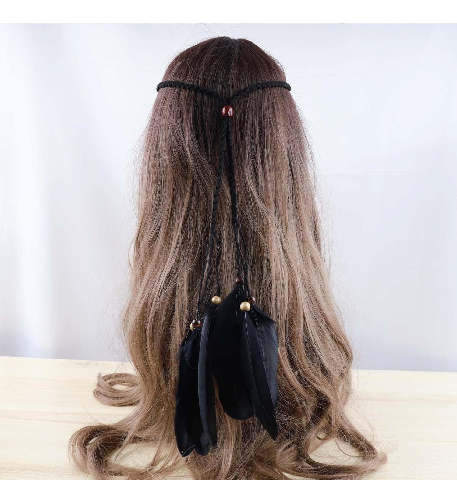 TseenYi Boho Feather Headband Gypsy Hairband Black Feather Tassel Headband Long Feather Fringe Headwear Hairband Stage Performance Headdress - Buy Online on GoSupps.com