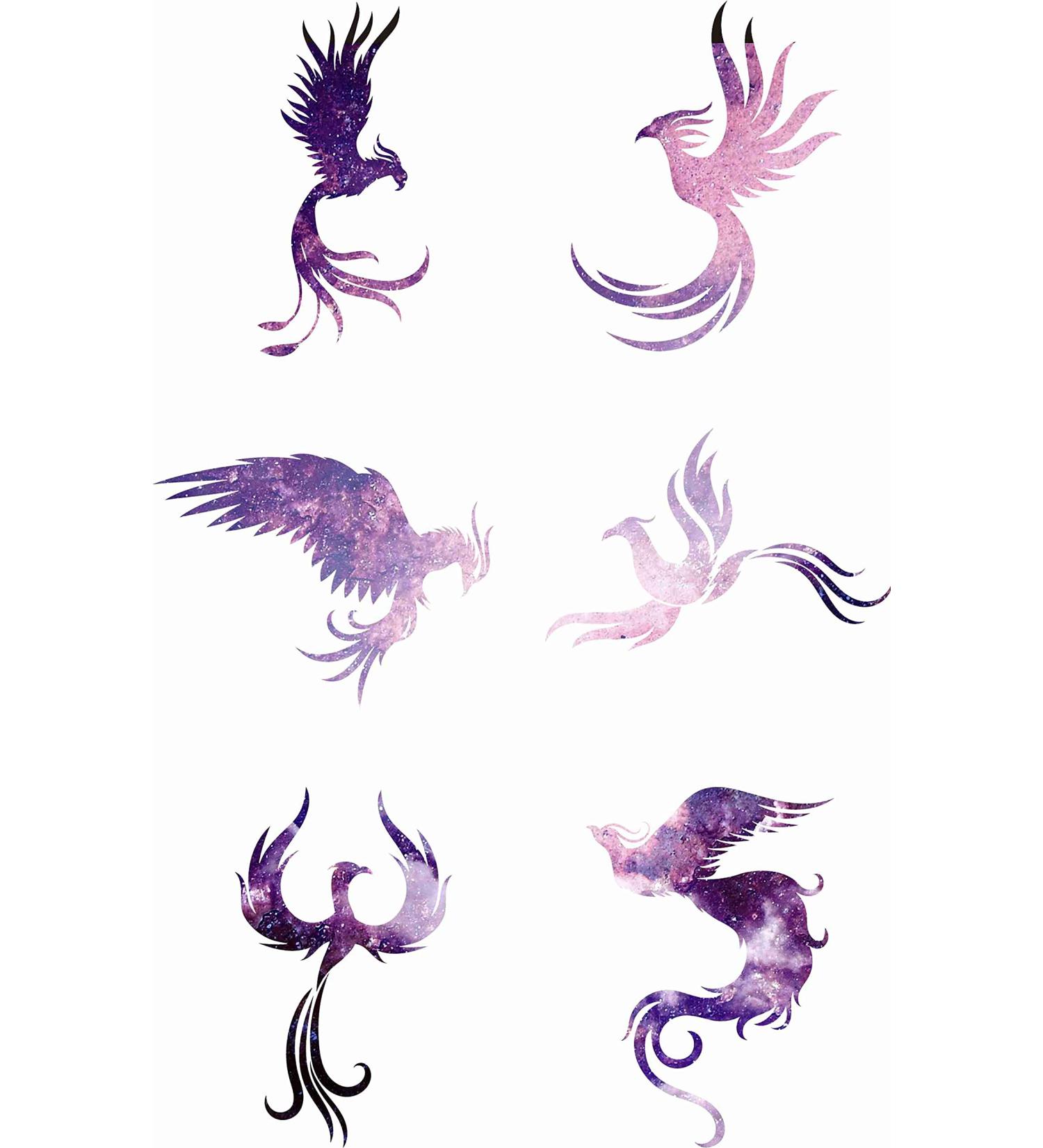 Dopetattoo Phoenix Pink Birds Temporary Tattoos - 6 Sheets for Women - Starrynight Design for Neck, Arm, Chest - Fake Tattoos for Adults - Buy Online on GoSupps.com