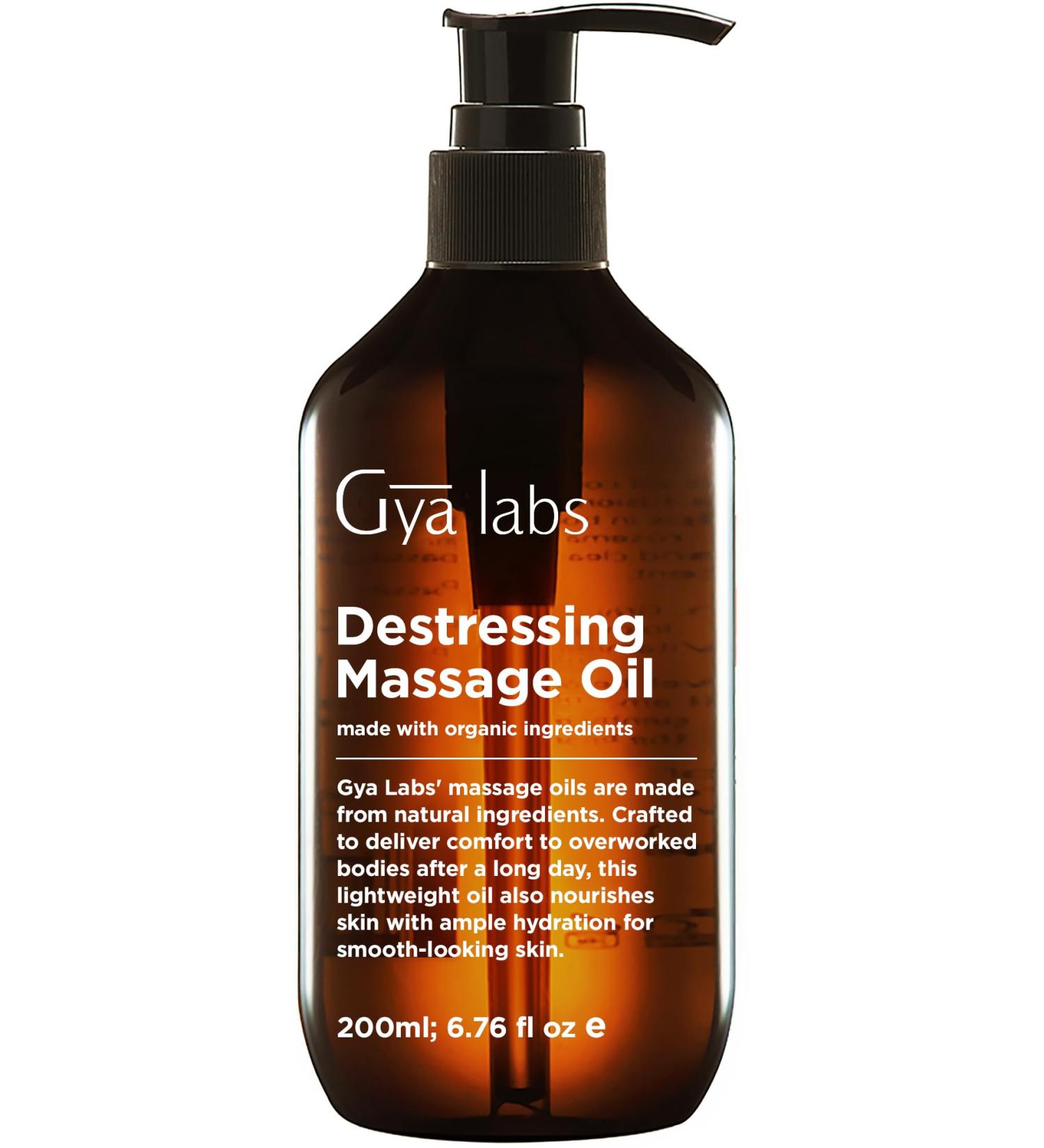 Gya Labs Destressing Massage Oil - Oils for Massage & Skin - Crafted with Lavender Rose Otto Rosewood Myrrh Jojoba & Argan Oils (200 ml) - Buy Online on GoSupps.com
