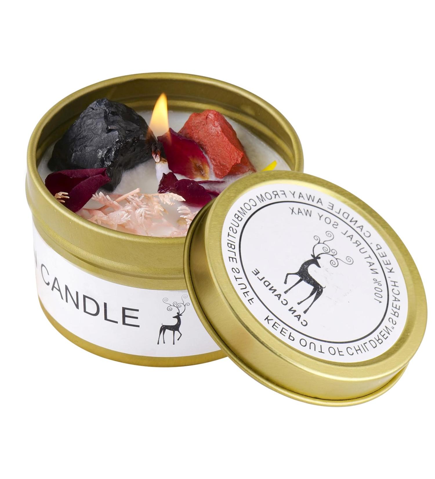 Natural Crystal Red Jasper & Obsidian Raw Stone Aromatherapy Candle | Healing Crystals & Dried Flower Gift for Mindfulness & Meditation - 0.25 lb - Buy Online on GoSupps.com