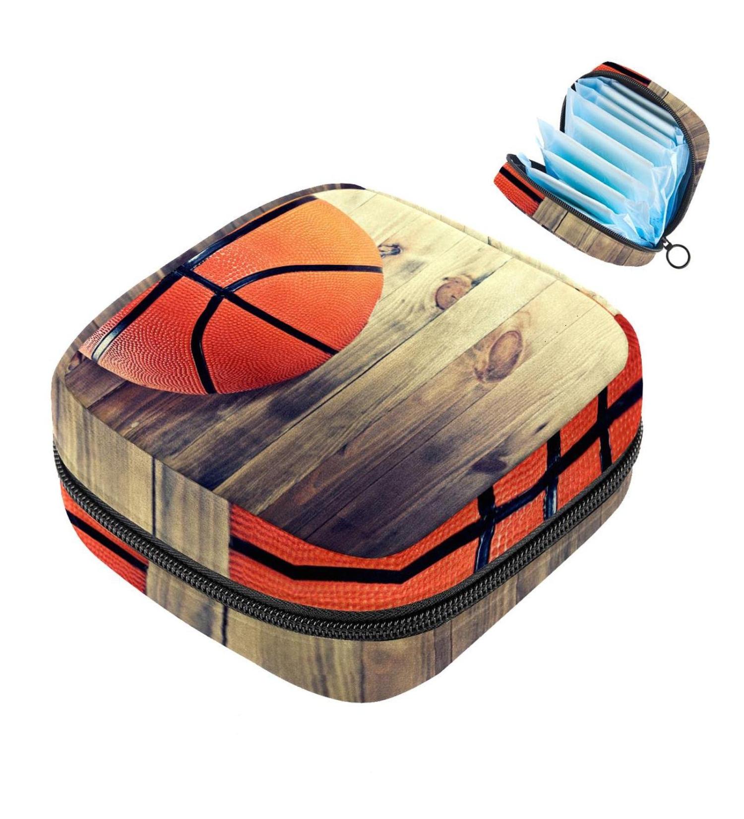 Retro Basketball Wood Storage Bag | Portable Menstrual Cup & Pad Pocket for Women & Teens - Buy Online on GoSupps.com