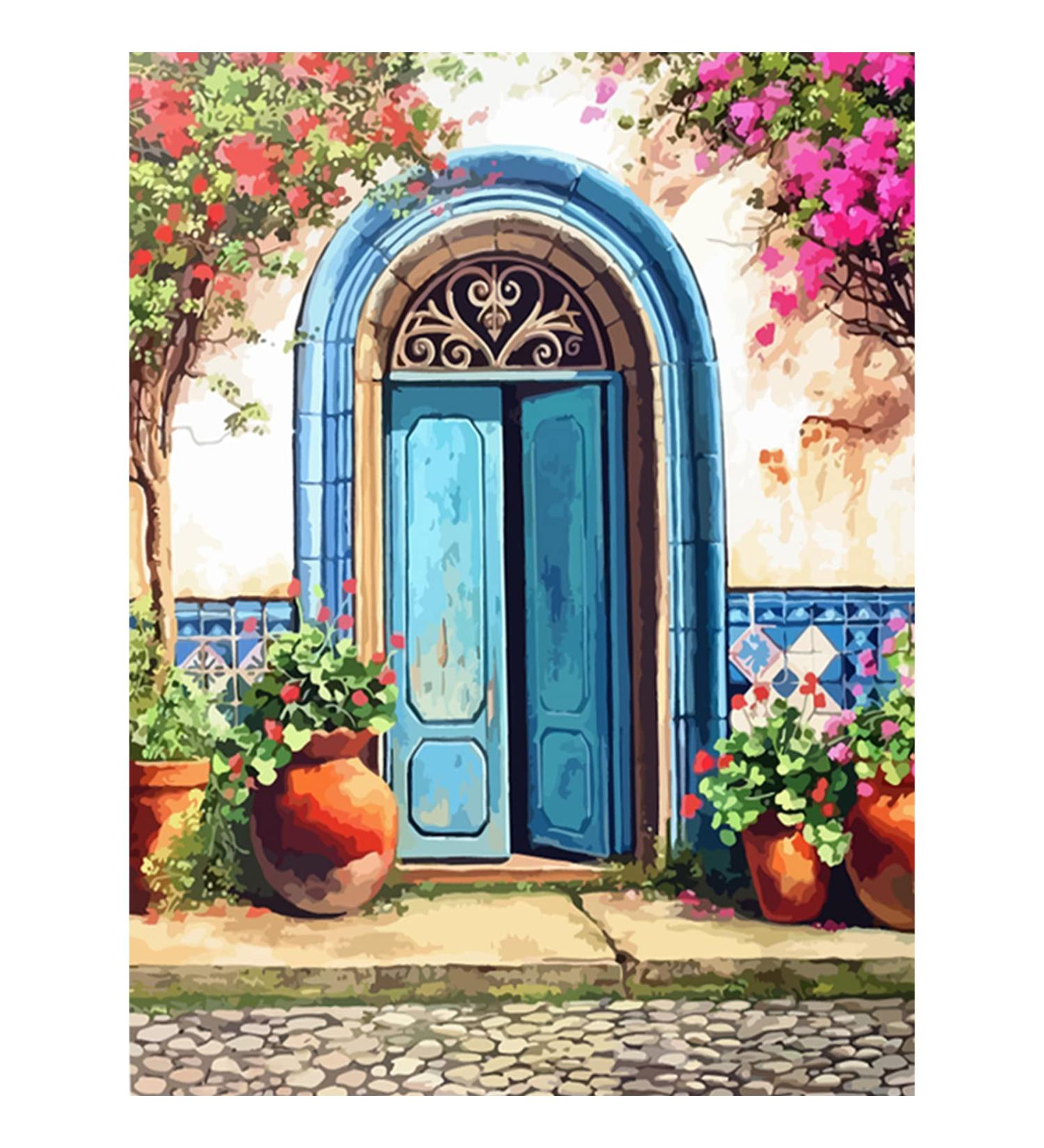 Amphol DIY Paint by Number Kit | Acrylic Painting for Adults and Kids | Easy Oil Painting Set | 16 x 20 | Home Wall Decor Gift | Blue Door Design - Buy Online on GoSupps.com