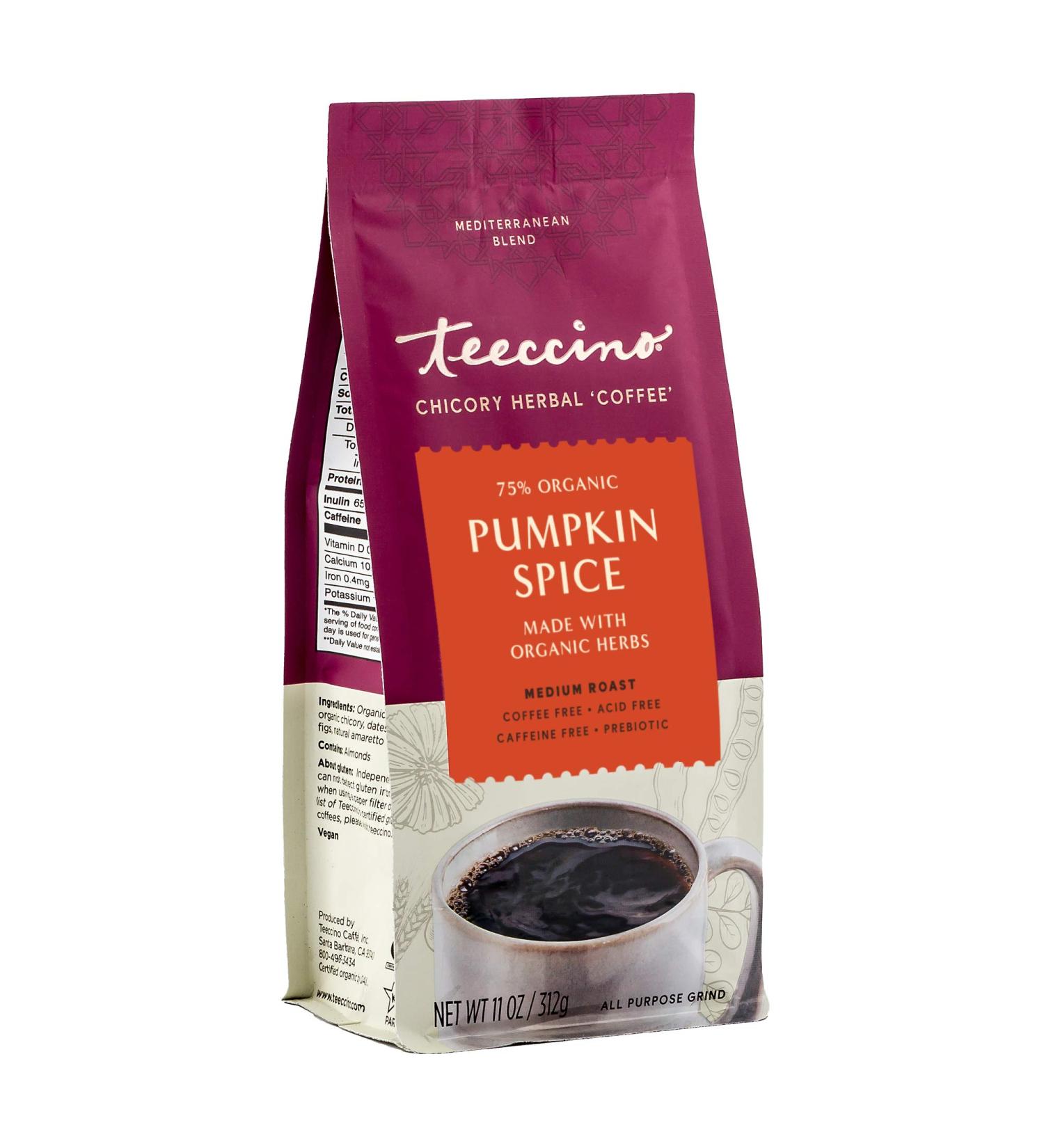 Teeccino Pumpkin Spice - Prebiotic & Caffeine-Free Coffee Alternative - Buy Online on GoSupps.com