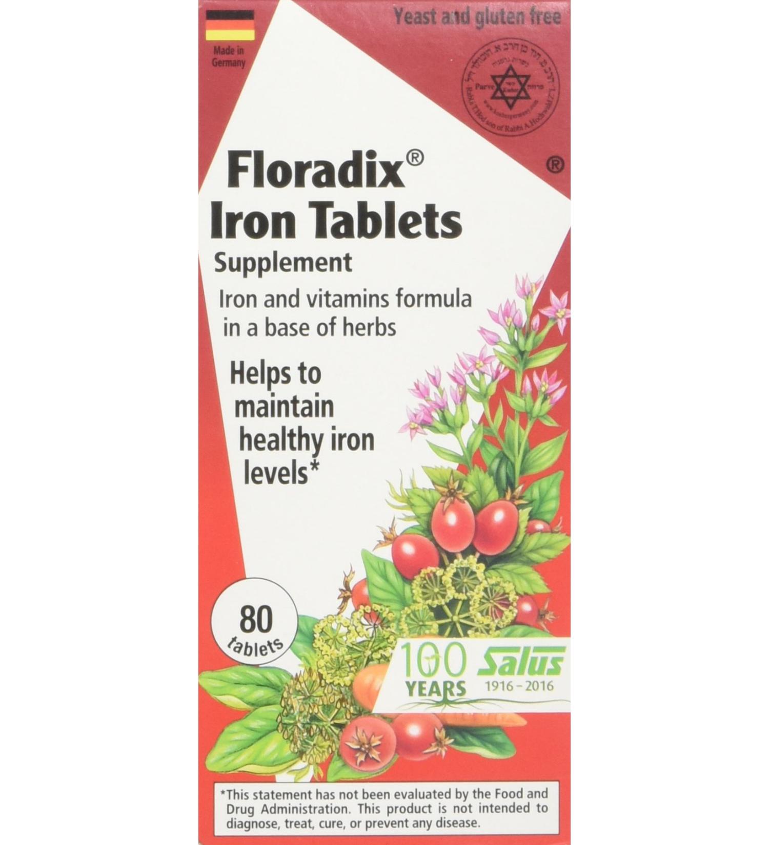 Flora Floradix Iron Tablets - 80 Count Iron Supplement for Energy & Health - Buy Online on GoSupps.com