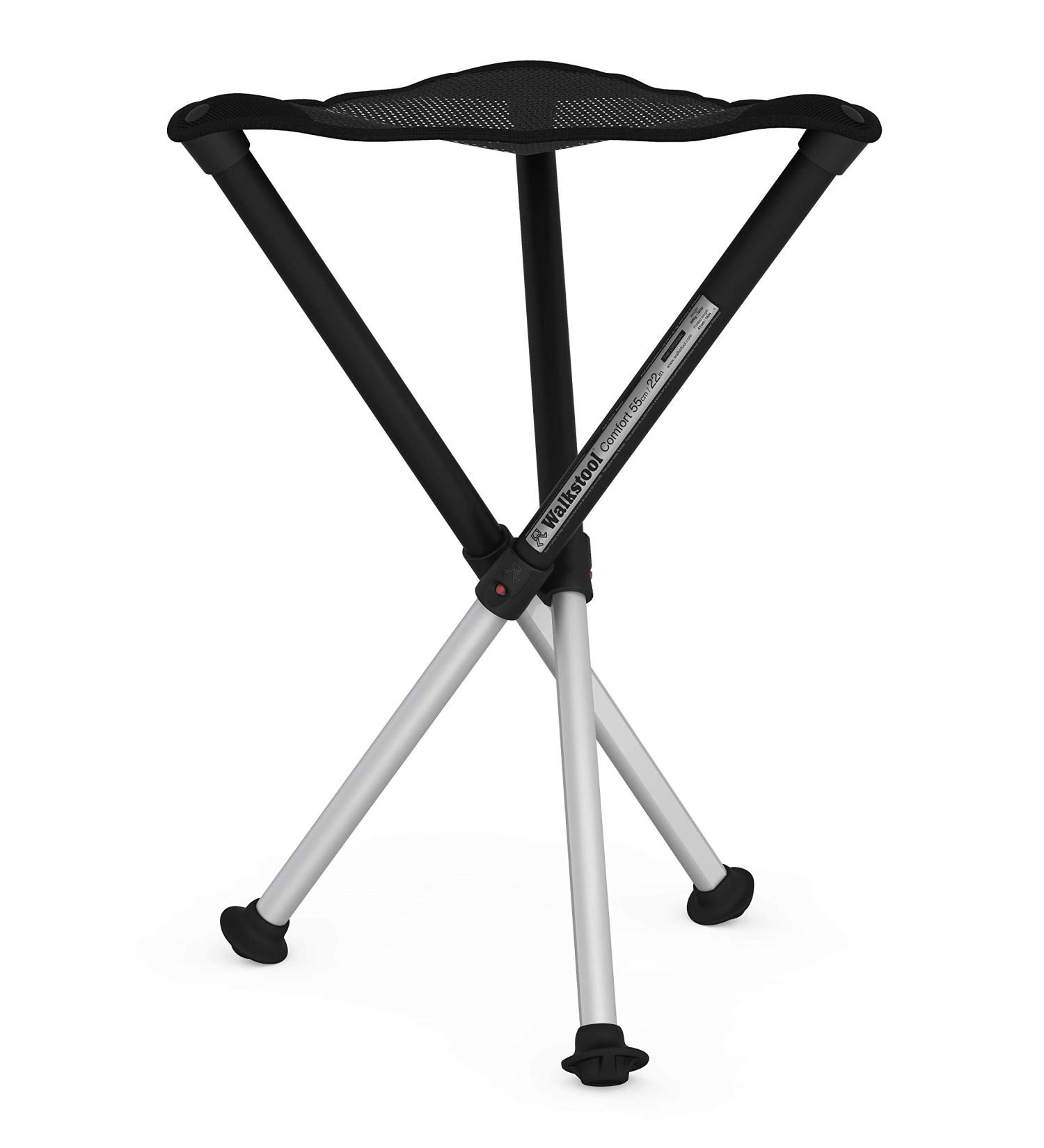Walkstool Comfort Model Black/Silver 3-Legged Folding Stool - Height 18-30 - Capacity 440-550lbs - Made in Sweden - Buy Online on GoSupps.com