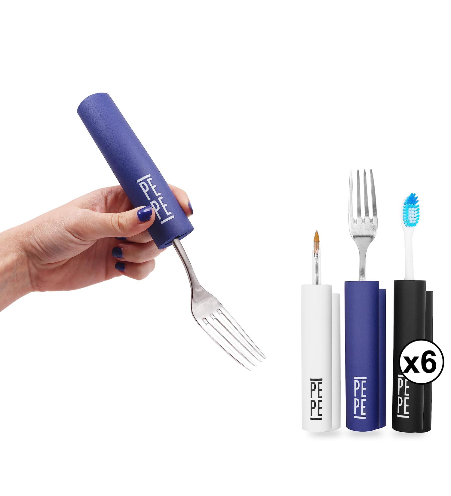 Pepe Foam Grip Tubing Handle Grips (Set of 6) - 3 Shapes for Utensil Handles - 5 Arthritis Cutlery Grips - Fork Foam Tubes - Black White Blue - Buy Online on GoSupps.com