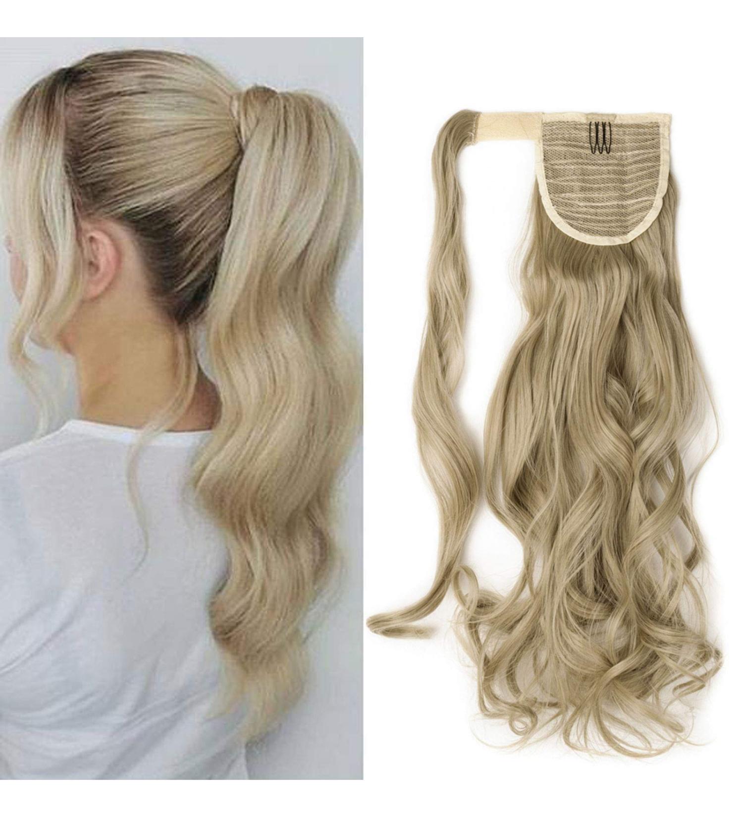 Long Curly Clip-in Ponytail Extension - Ash Blonde/Bleach Blonde Mix - 17 Inch - Buy Online on GoSupps.com