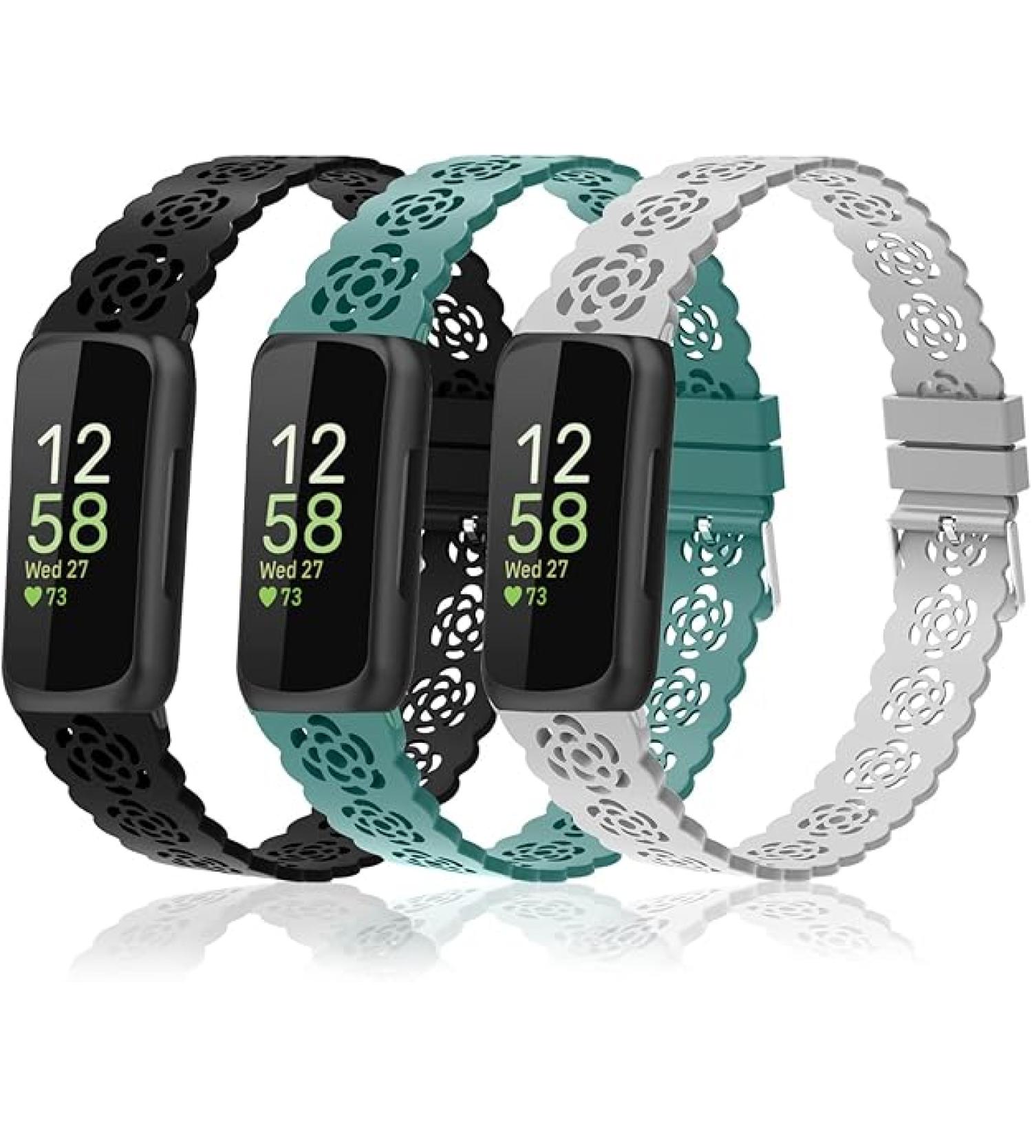 Nigaee Lace Silicone Bands Compatible with Fitbit Inspire 3-Inspire 2-Inspire HR-Inspire Adjustable Breathable Replacement Straps Soft Slim Silicone Wristbands - 3 Pack - Black-Gray-Pine Green - Buy Online on GoSupps.com
