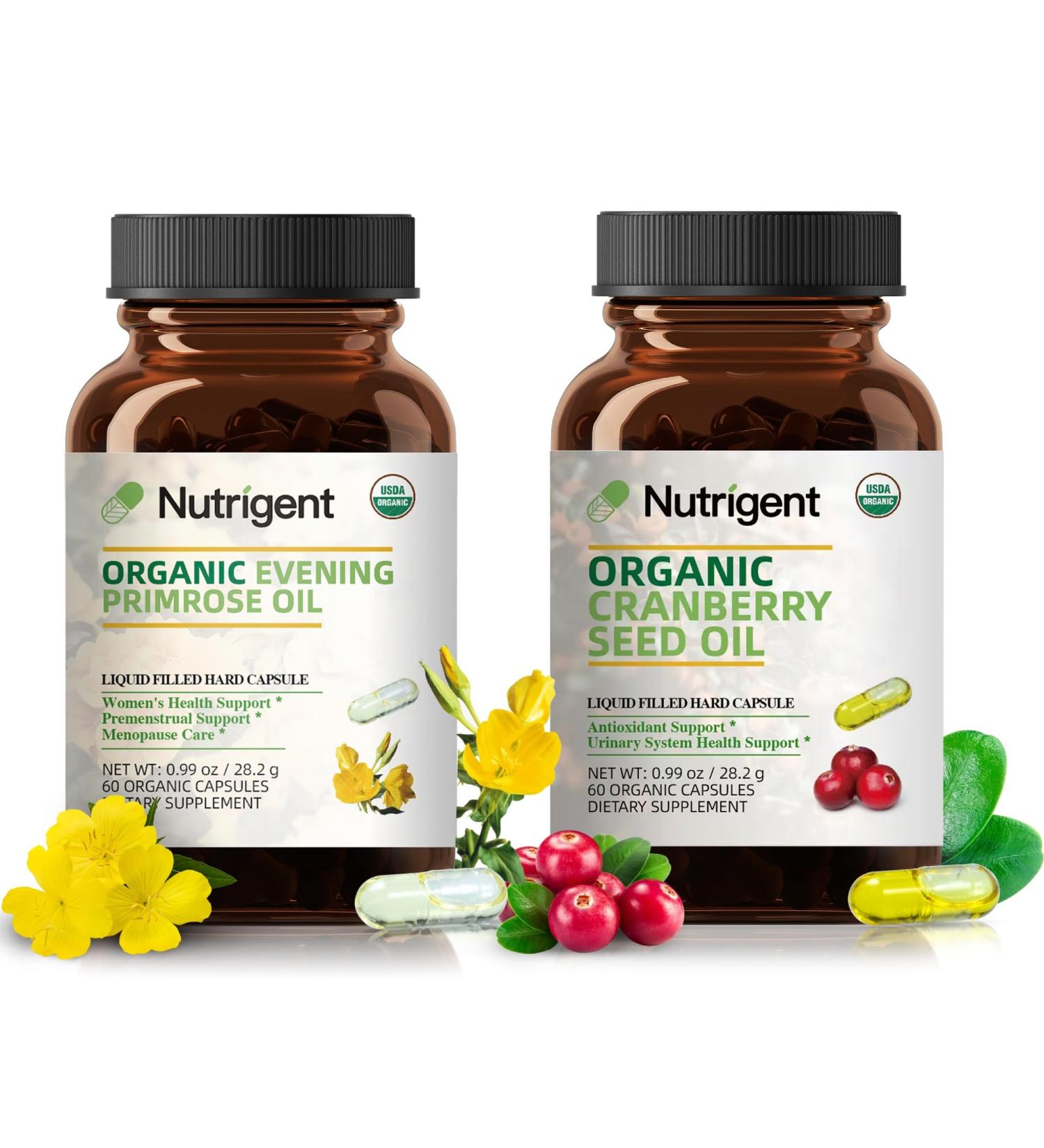 Organic Evening Primrose Oil + Cranberry Seed Oil Supplement Bundle 940 mg Each 100% Pure with Omegas & GLA Cold Pressed Liquid Organic Capsules Women s Health Skin Support - Buy Online on GoSupps.com